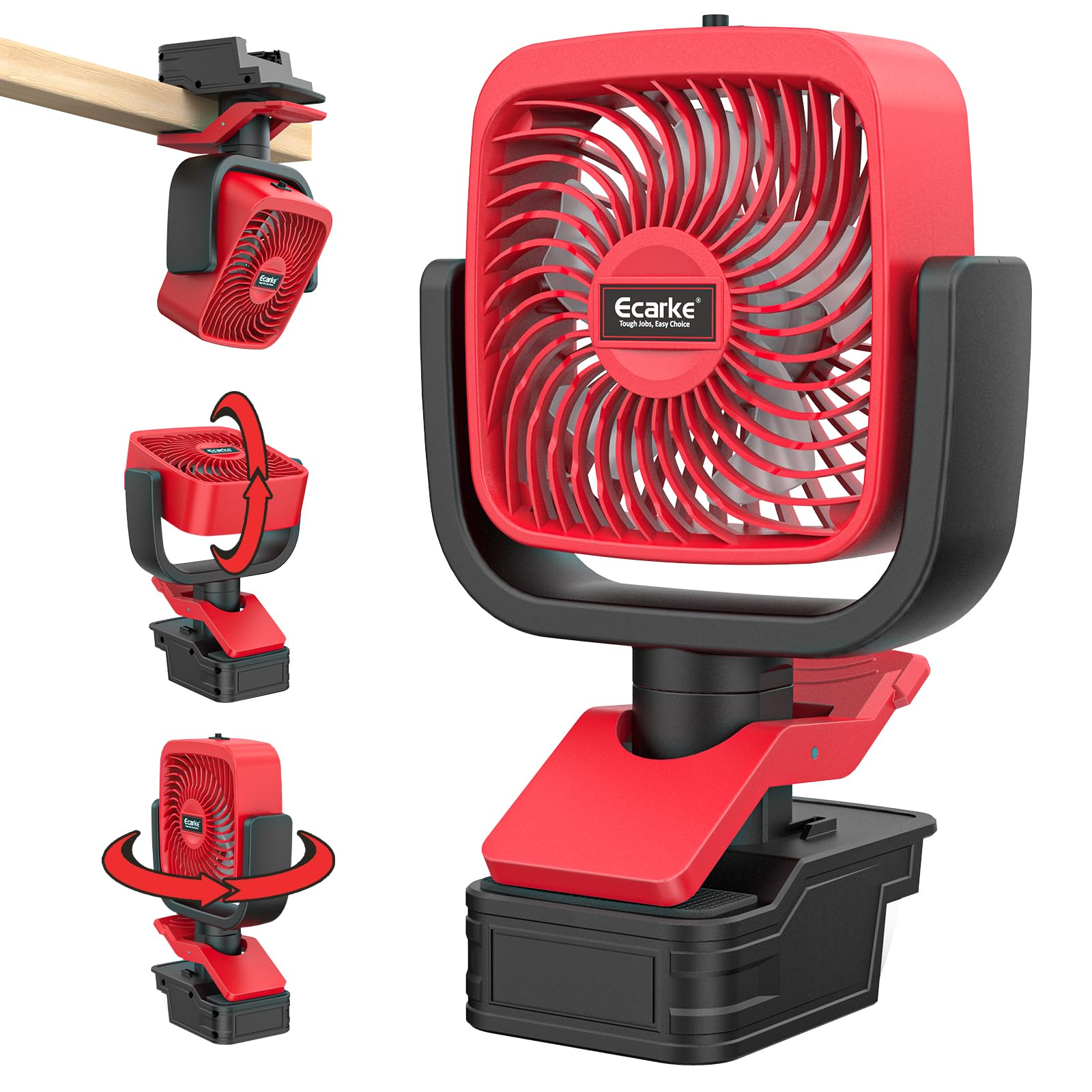 Ecarke 4" Clip Fan Compatible with Milwaukee 18V Battery 3-Speed Cordless Clip-On Fan with 360° Rotation Low Noise Portable Desk Fan for Camping Jobsite Tent Fishing Outdoor(Battery Not Included)