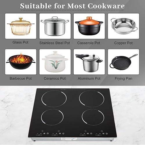 Miniatura 4 de Placa de cocción de inducción portátil de 3000 W, 110 V, 4 quemadores, sensor eléctrico integrado, control táctil, placa caliente eléctrica con