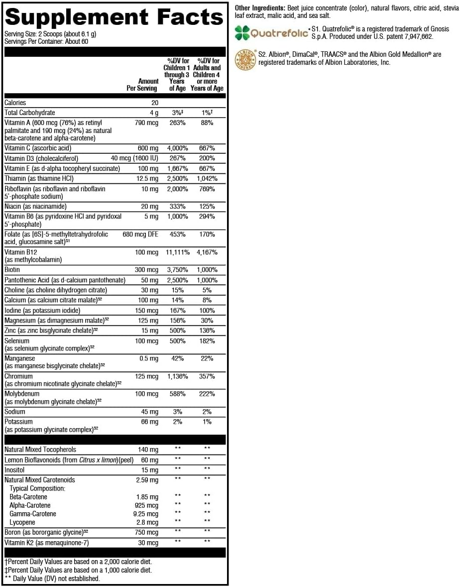 XYMOGEN ActivNutrients Without Copper & Iron Multivitamin Powder - Daily Wellness Support for All Ages - Antioxidant Support - Non-GMO & Gluten-Free - Fruit Punch Flavor - 60 Servings