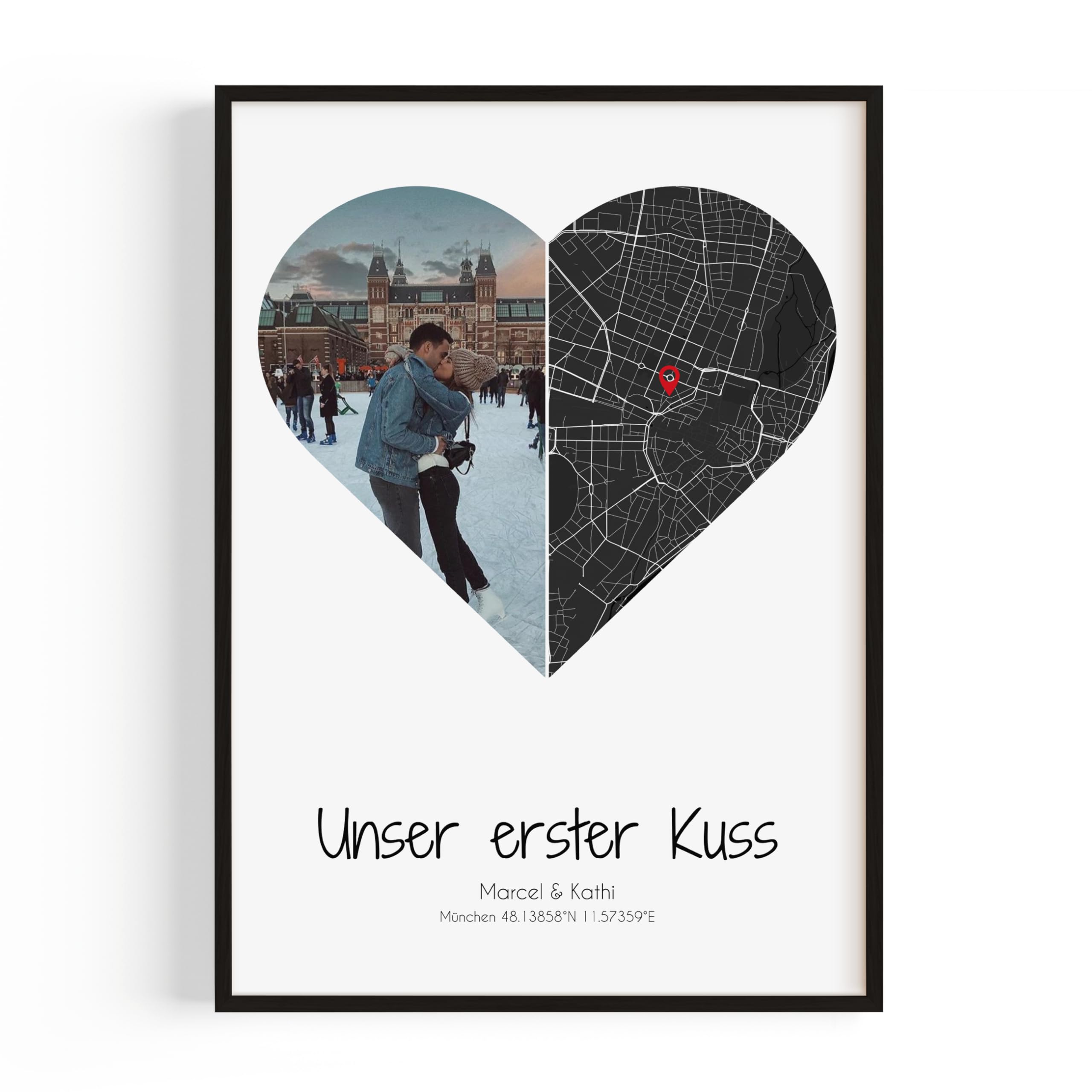 GiveSmiles Wo alles begann Geschenk mit Foto Koordinaten Personalisierte Geschenke für Frauen Bild & Karte im Herz — Ideal als Jahrestag Geschenk für Ihn & Sie — Personalisierte pärchen geschenke