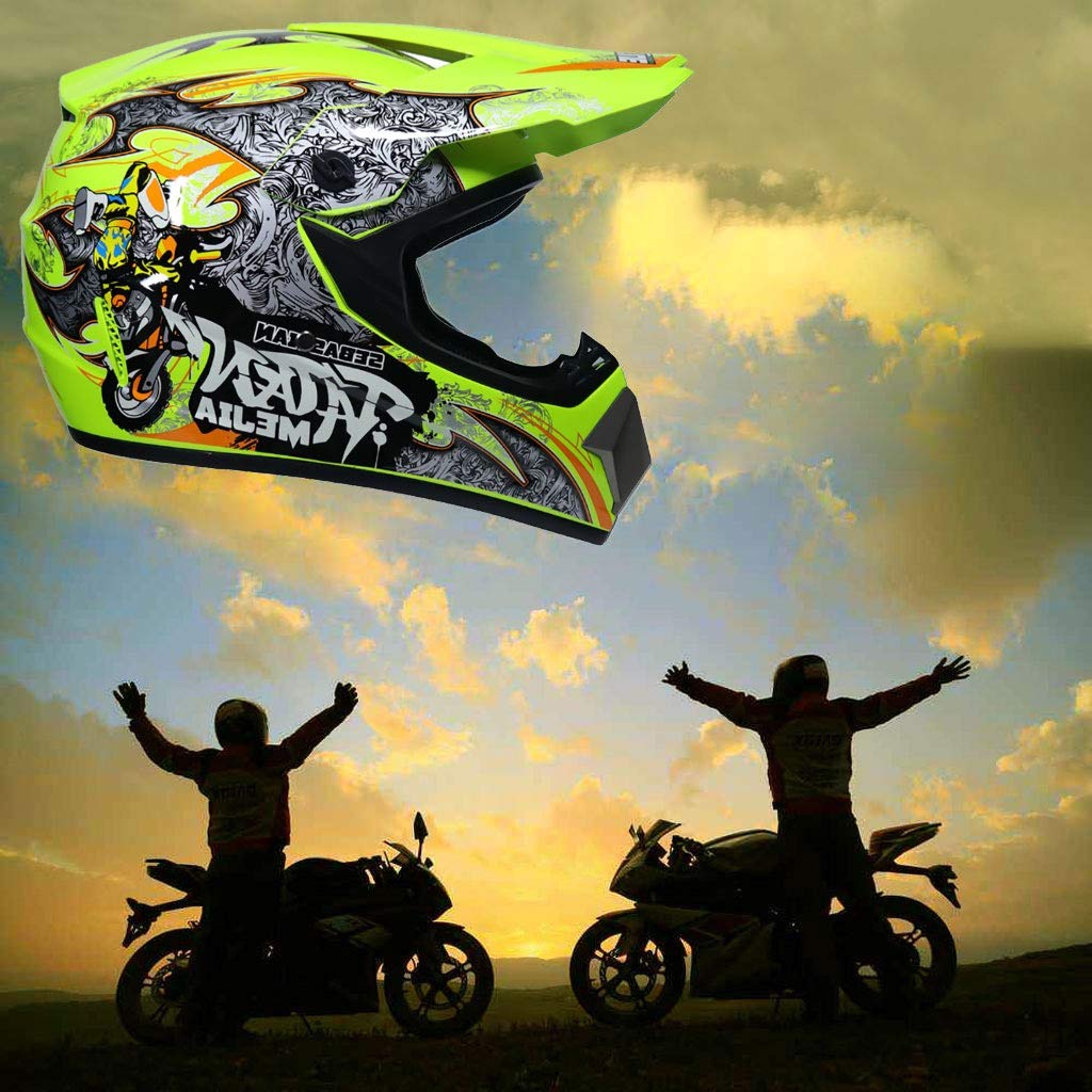 Pieno Volto MTB Casco Motocross, Gioventù Bambino ATV Fuoristrada Moto Incidente Casco, Discesa Enduro MX Quad Dirt Bike Casco Attrezzatura Protettiva, con Goggles Guanti Maschere