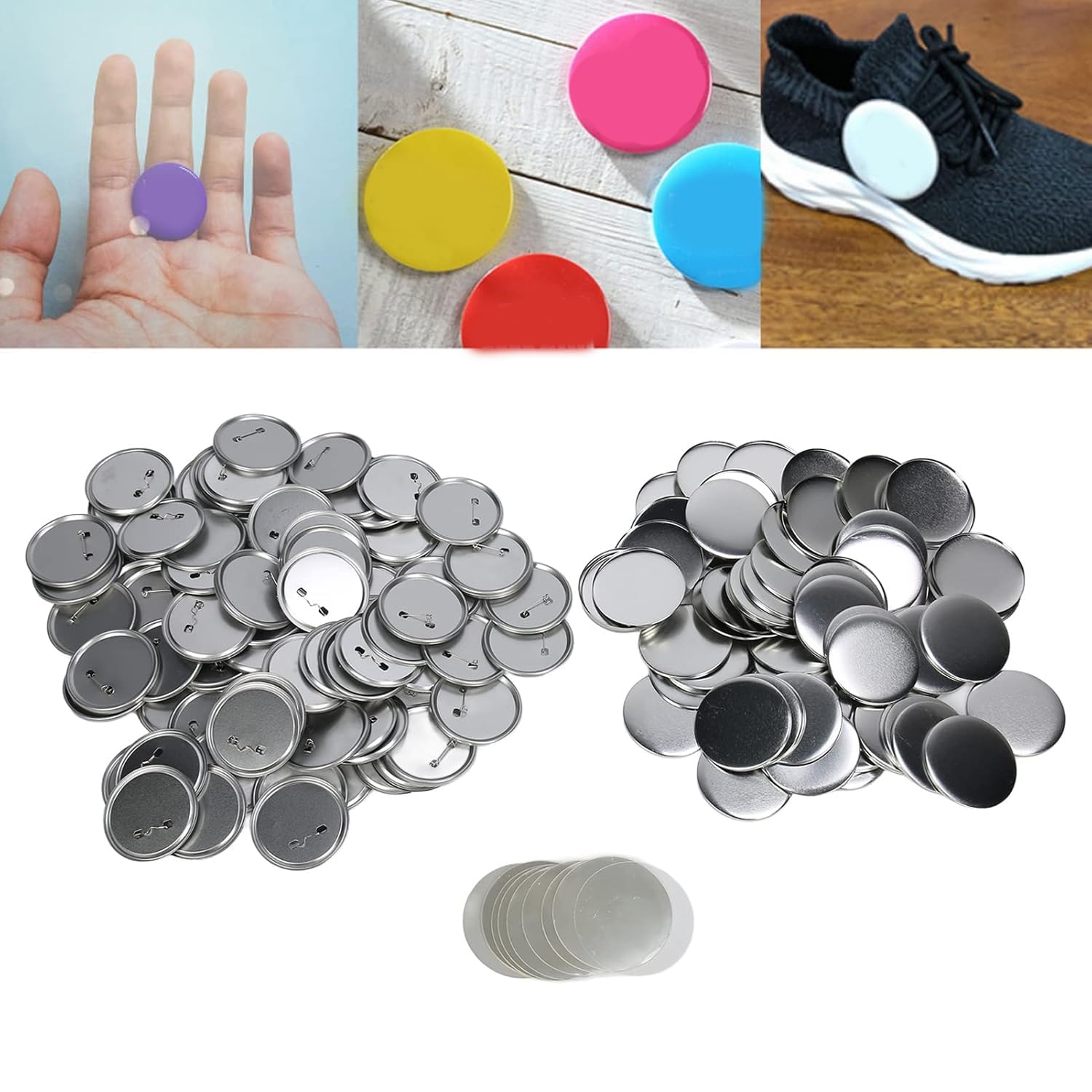 100 Stück Buttons Selber Machen, Ø 75mm DIY Ansteckbuttons Set Blanko Knopf Pins | Inkl. Anstecknadeln & Ersatzteilen | Buttonmaschine Zubehör für DIY Ansteckbuttons, Souvenirs (75mm)