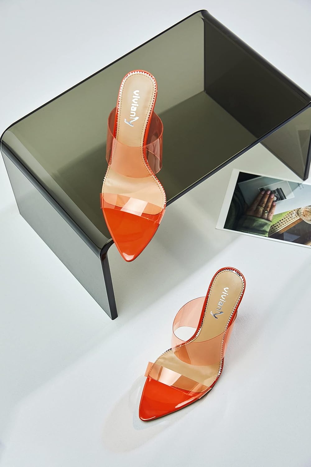 vivianly Clear Pointed Toe Heels Sandals Transparent Strap Stiletto High Heels Slip on Mules for Women - Image 5