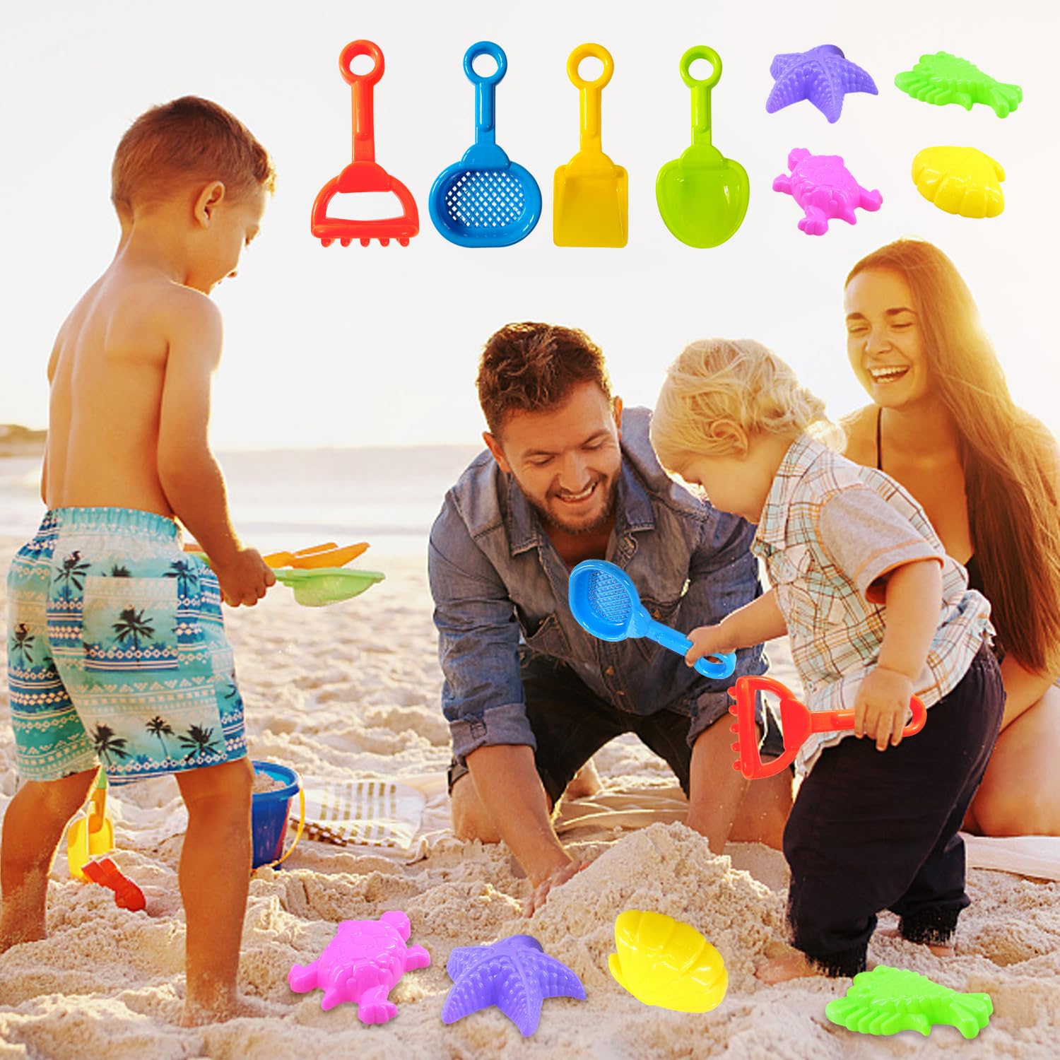 Set 8 Pezzi Giocattoli Spiaggia Per Bambini – Pale, Rastrelli, Stampini Animali Marini E Clessidra