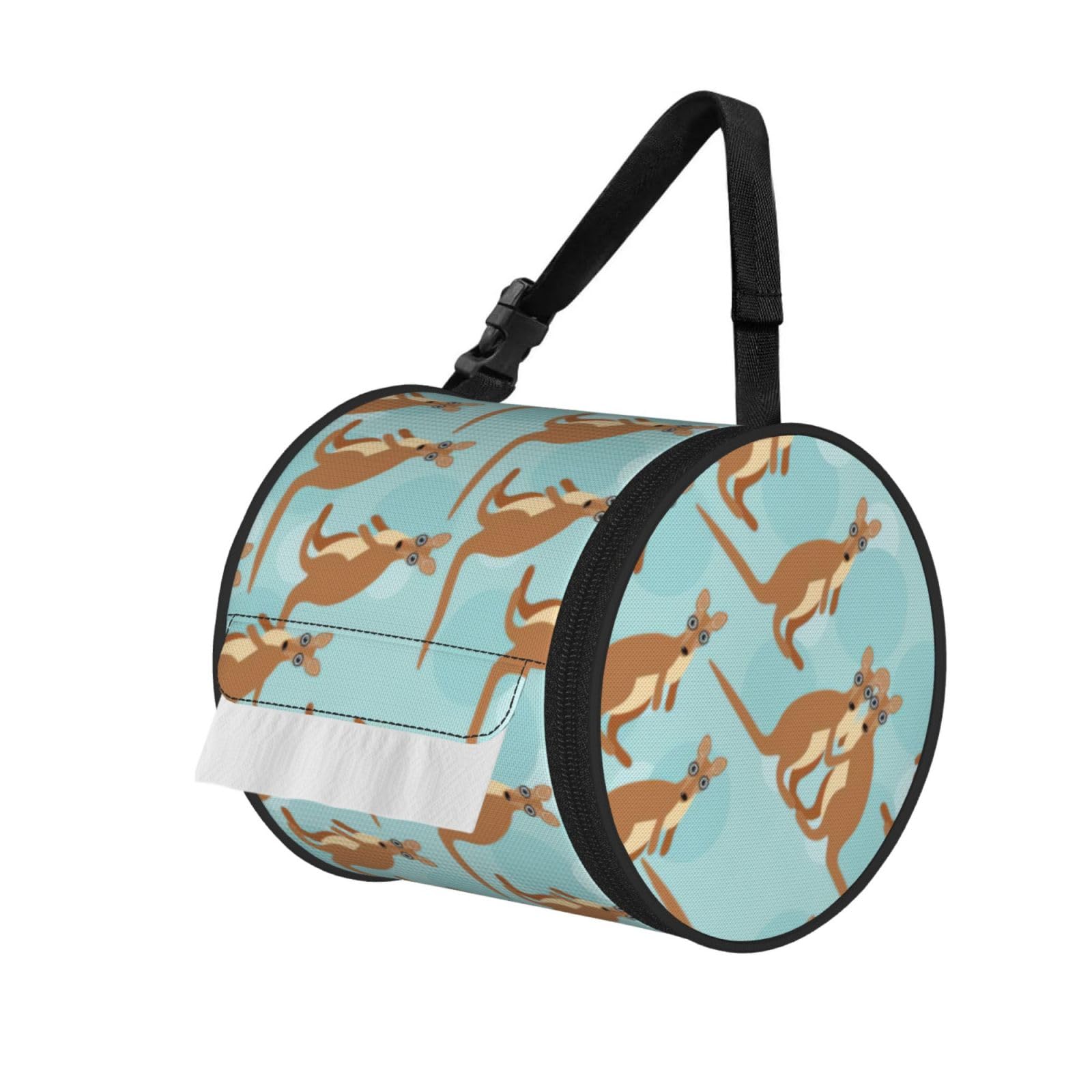 Funny For Kangaroo Zoo Print Round Paper Tissue Holder With Shoulder Strap, Portable Roll Case For Caravan Travel Use