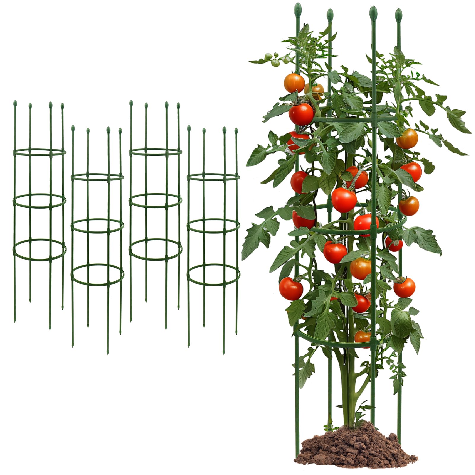 Cage for Garden 4-Pack Tomatoes Plant Support Cages Adjustable Trellis Garden Sticks/Stakes for Garden, Pot, Climbing Plants, Vegetables, Fruit, Flowers, 55 inch (Garden Ties Include)