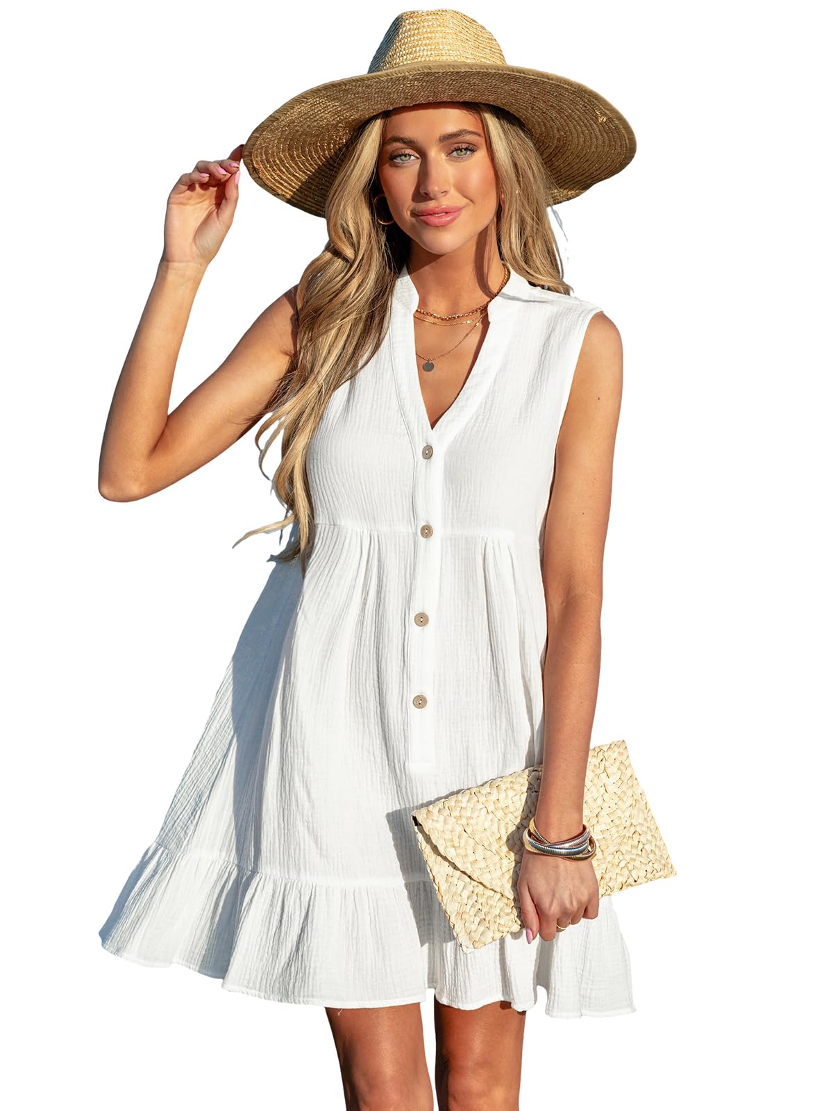 CUPSHE Women Swimsuit Coverup 100 Cotton Ruffle Hem Beach Cover Up Dresses