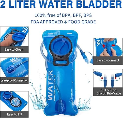 Miniatura 6 de Mochila de hidratación con bolsa de agua de 2 L, 18 L, mochila de senderismo para mujeres y hombres, ligera con aislamiento hidropaco para ciclismo,