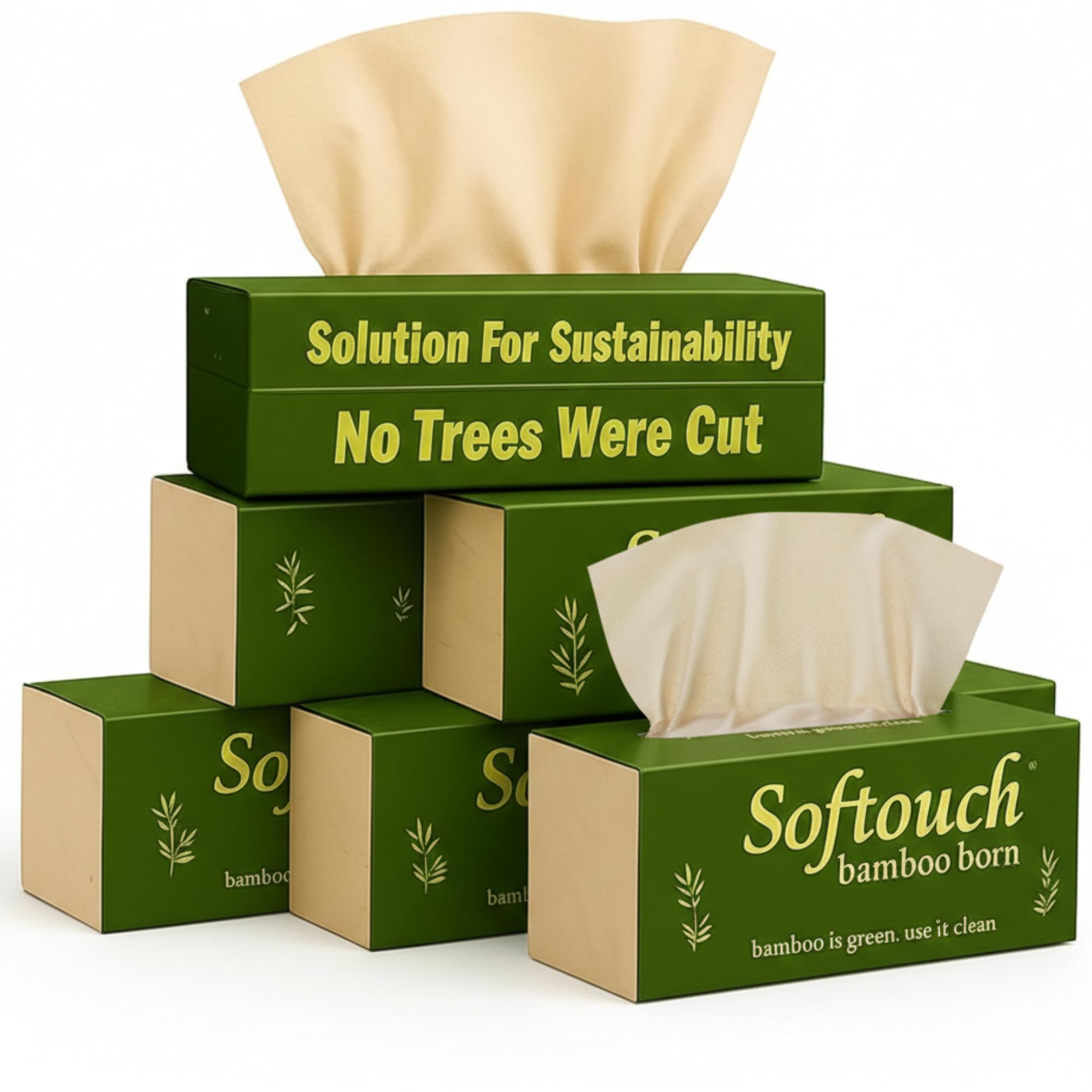 Softouch Soft Facial Tissue Papers- 100 Pulls (Pack of 6), 600 Pulls - 2 ply,100% Natural and Ecofriendly, Soft tissue box/pack