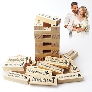 71Nmly 48 Pièces Français Jeu de Tour Blocs Coquins Couples,Lust Tower,Tour de culbutage pour la Saint-Valentin et Soirée Romantique,Jeu d'Empilage pour Couples,Blocs Empilables en Bois pour Adultes