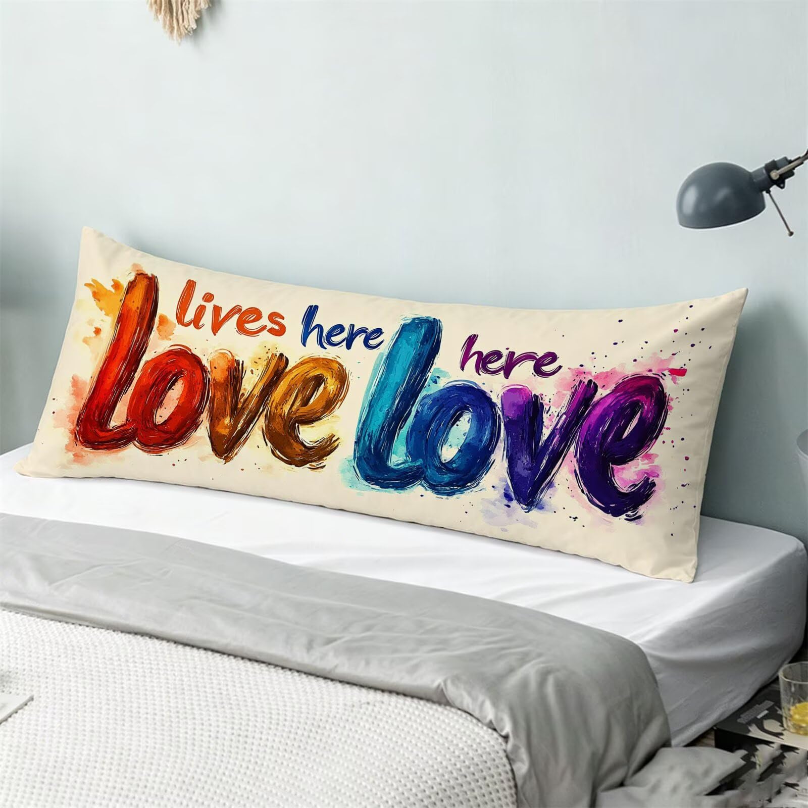 Funda de Almohada 60 x 180 cm Amar Protector Almohada 180 cm con Cremallera Invisible, Lino Durable y Transpirable Pillow Case Largas Beige Impresión a Doble Cara para Cama, Sofá y Dormitorio dg-432