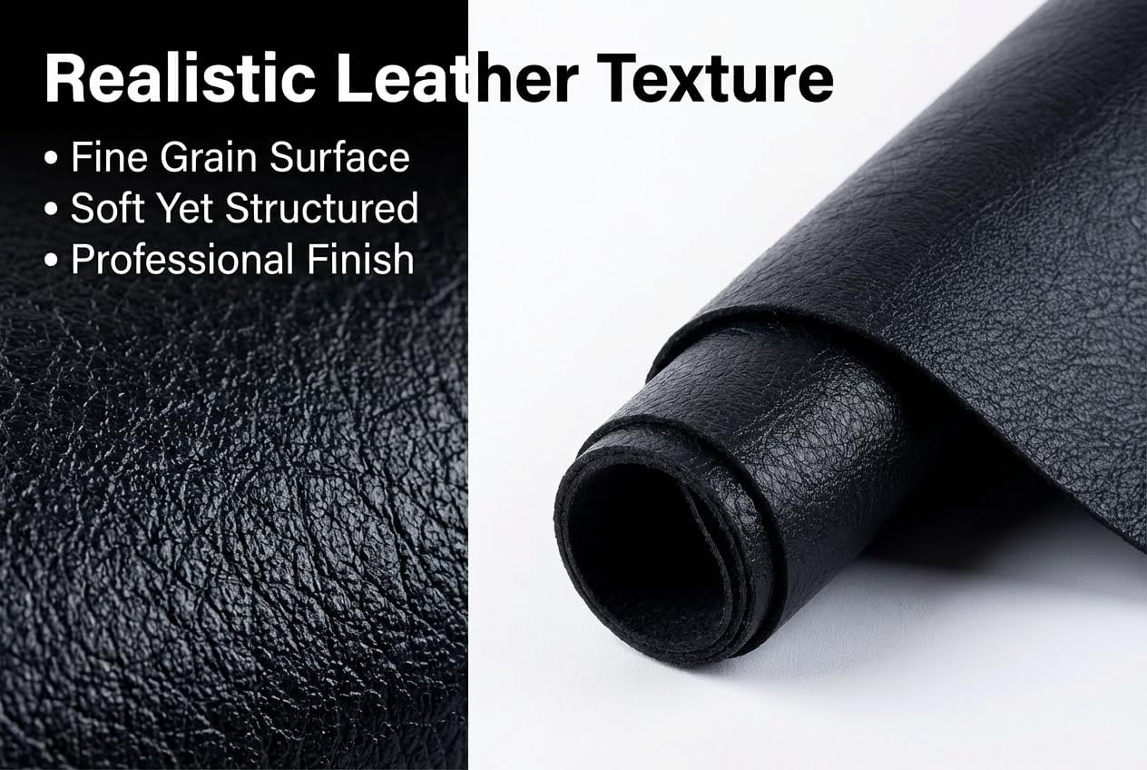 Faux Leather Fabric, Thick Durable Synthetic Repholstery Leather Vinyl, Soft Touch Distressed DIY and Craft Material - Individual. (Crack Black, 1 Yard)