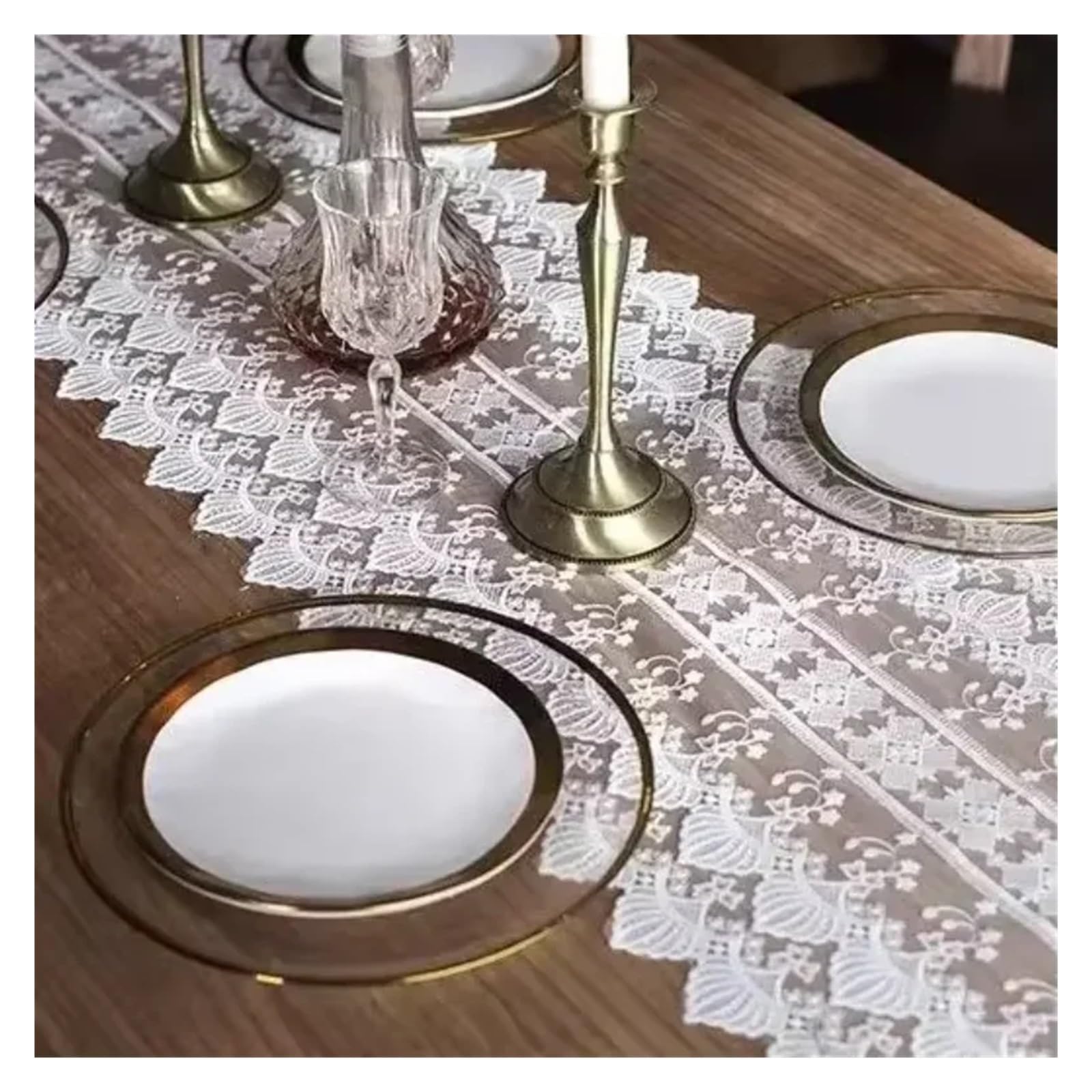 Runner da tavola in pizzo, Runner da tavolo in pizzo bianco 35x70-310 cm con nappe traforate(35x310cm 1pcs)