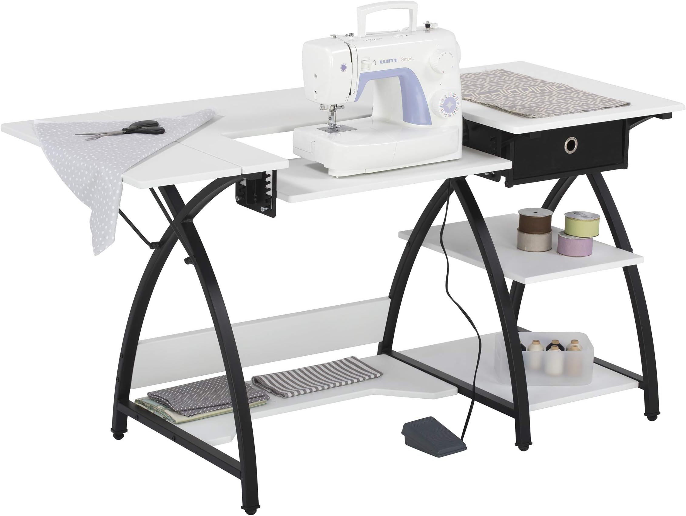 – Sew Ready Comet Sewing Desk Multipurpose/Sewing Table Craft Table Sturdy Computer Desk with Drawer, 13333, Black/White