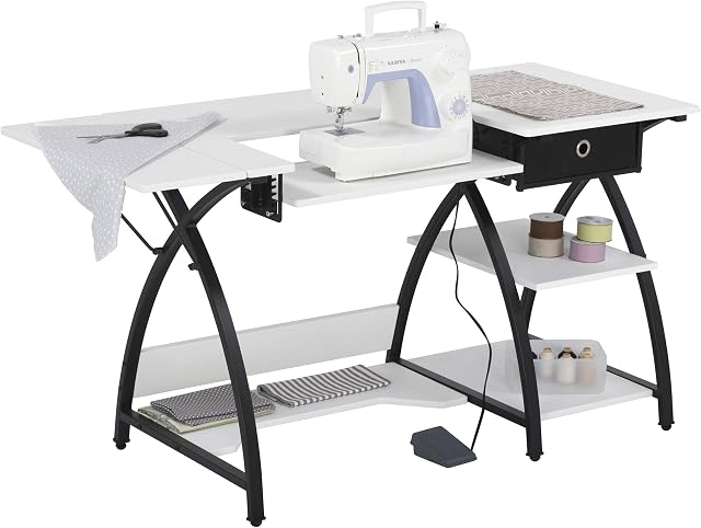 Sew Ready Comet Sewing Desk Multipurpose/Sewing Table Craft Table Sturdy Computer Desk with Drawer, 13333, Black/White