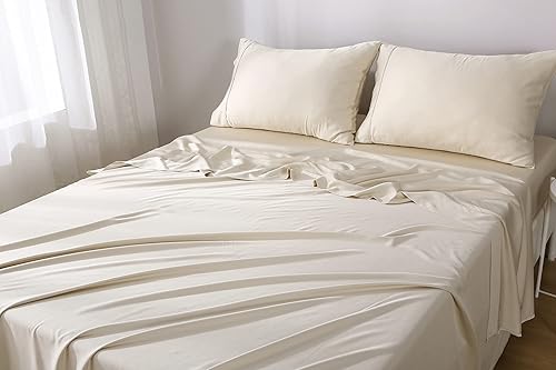 Miniatura 8 de Juego de sábanas de viscosa de bambú, 100% orgánica, refrescante, 4 piezas, sábana encimera + 1 sábana bajera + 2 fundas de almohada, suave como la