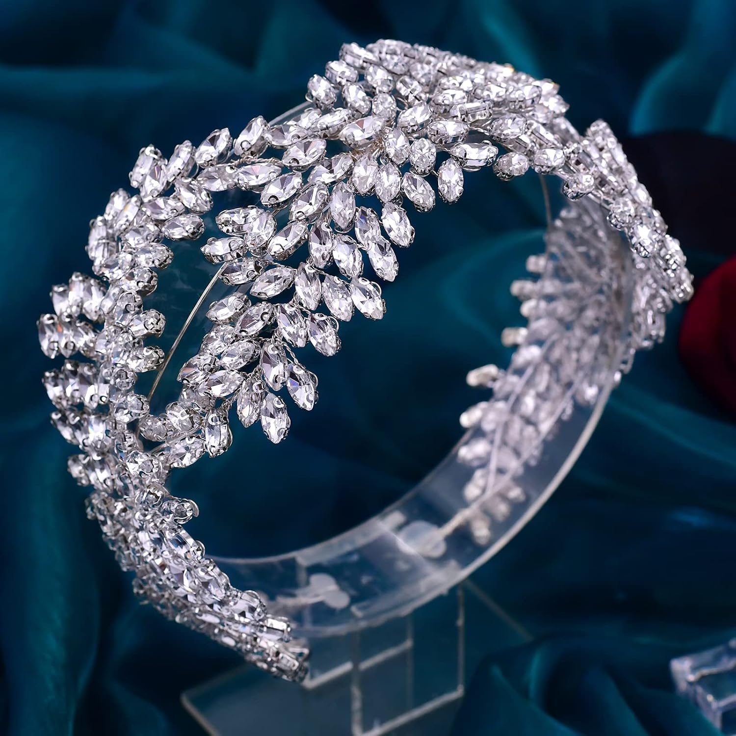 TRiXY Silver Rhinestone Wedding Headpiece for Women Handmade Bridal Headband Hair Accessories Pageant Tiaras Princess Wedding Bride Crowns For Birthday Party Hair Accessories, One Size