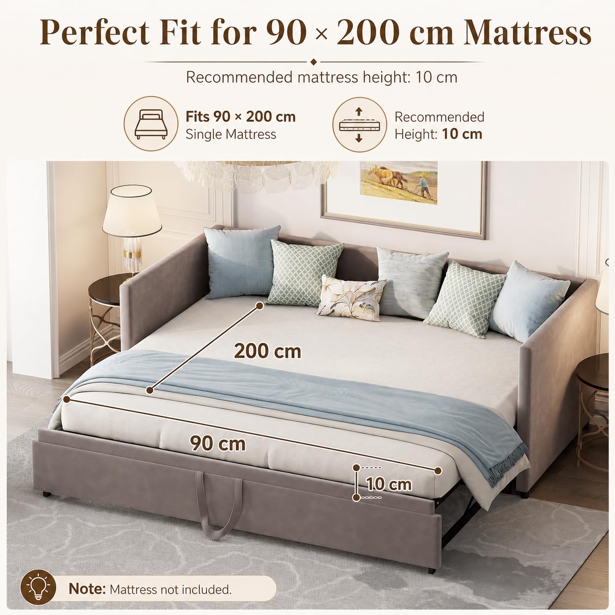 Divano letto multifunzionale allungabile 90/180 x 200 cm, divano allungabile a 2 posti con funzione di sonno e rete a doghe in velluto, ideale per soggiorno e camera degli ospiti (senza materasso)