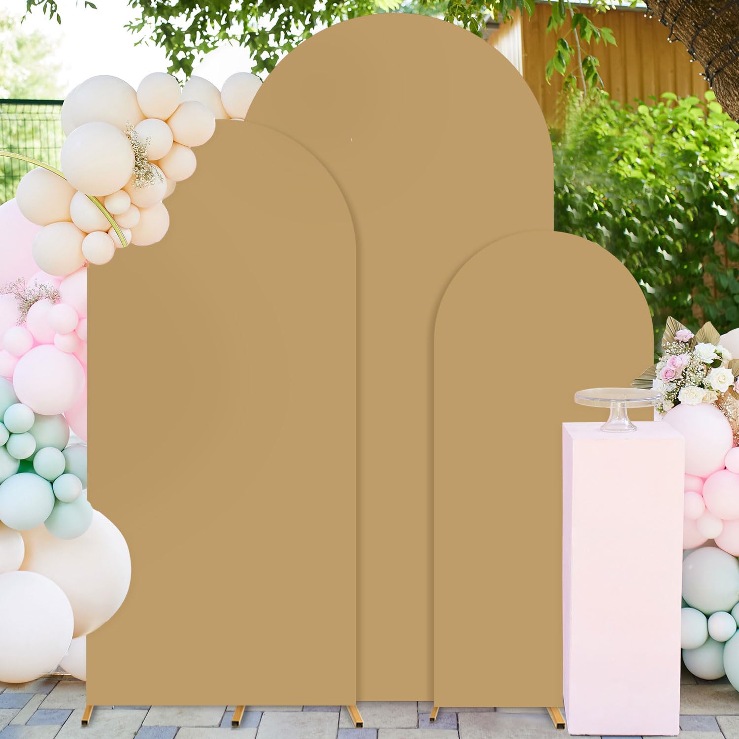 FUHSY Arch Covers Set of 3 Wedding Arch Stand Cover Brown Arch Backdrop Cover 4FT 5FT 6FT Nude Tan Back Drop Covers Round Top Chiara Arch Cover for