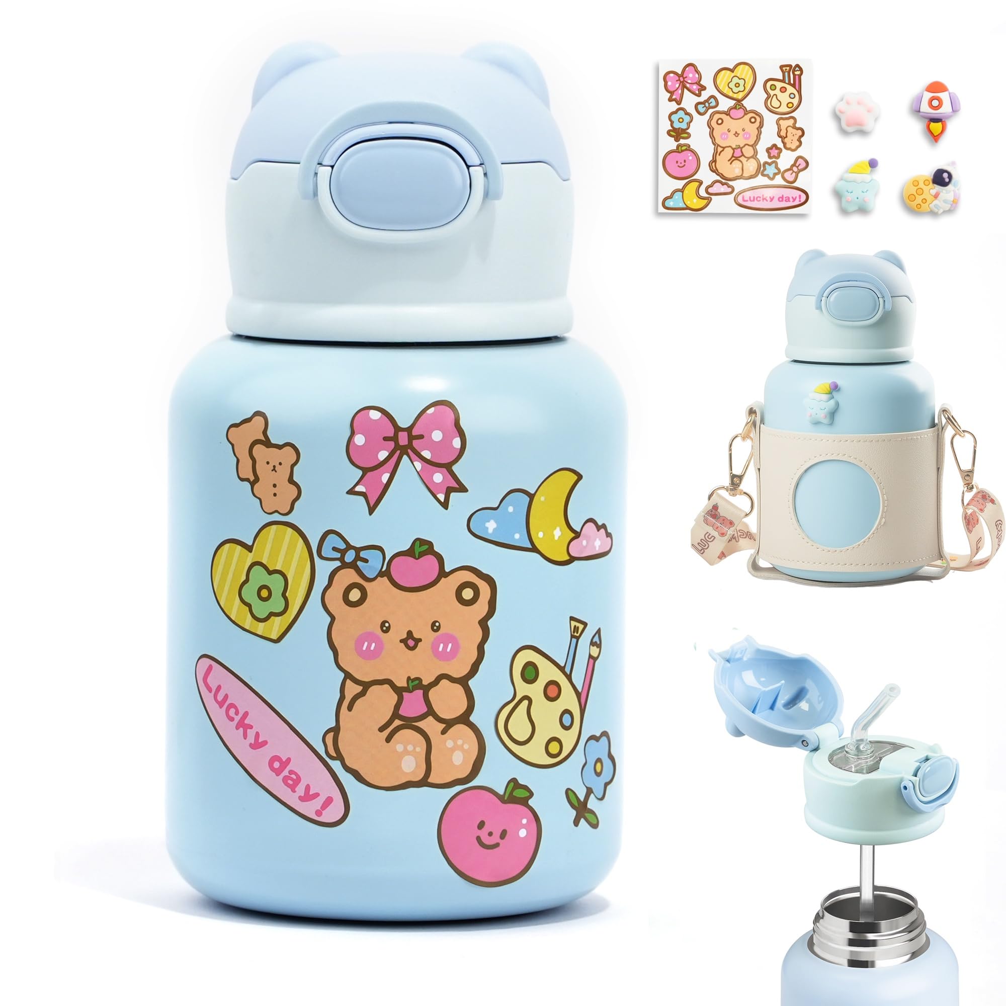 Ling Edelstahl-Trinkflasche Für Kinder – 500 Ml, Doppelwandig Isoliert, Mit Strohhalm & Sportdeckel