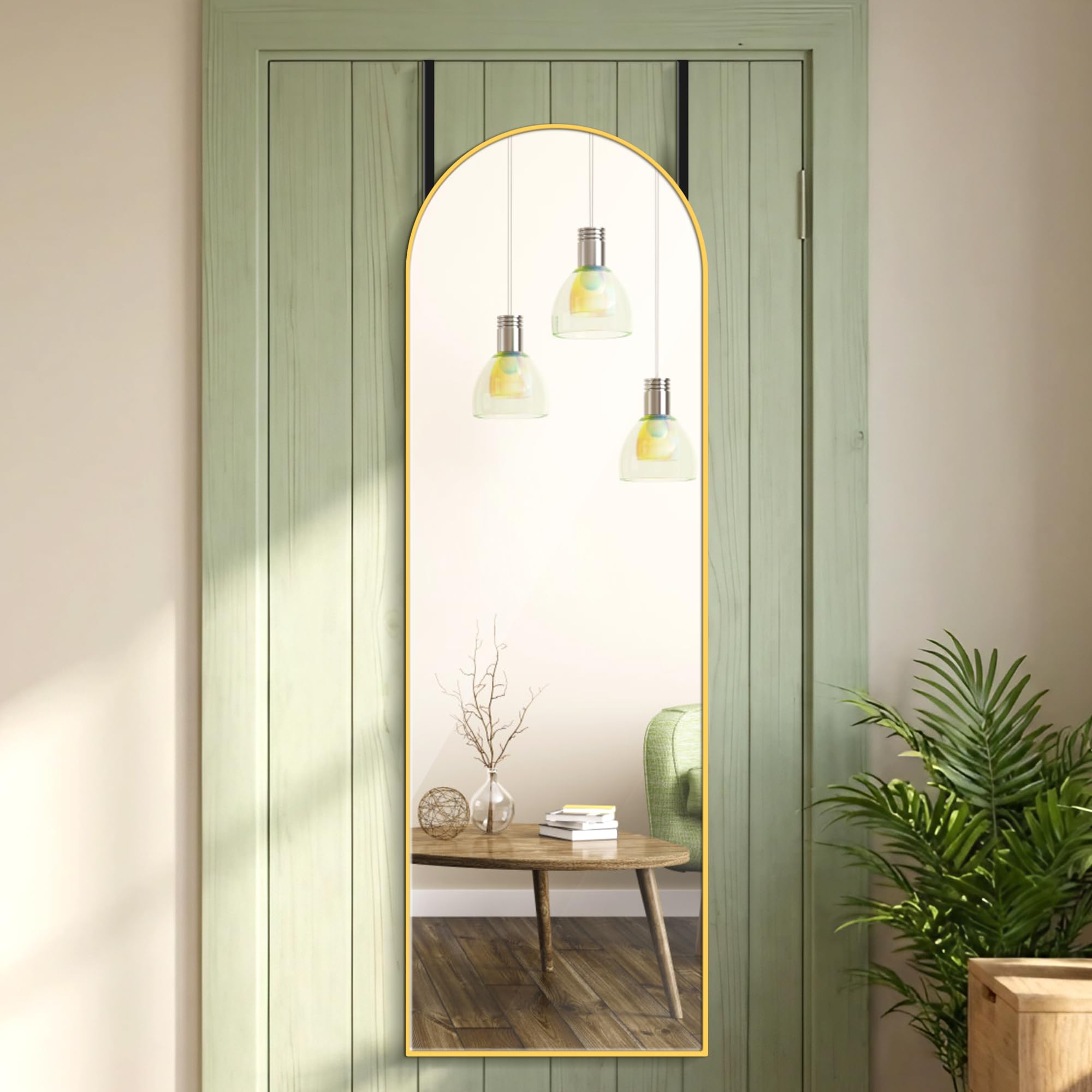 Gold Arched Over The Door Mirror, 47x14 Inches Full Length Hanging Mirror