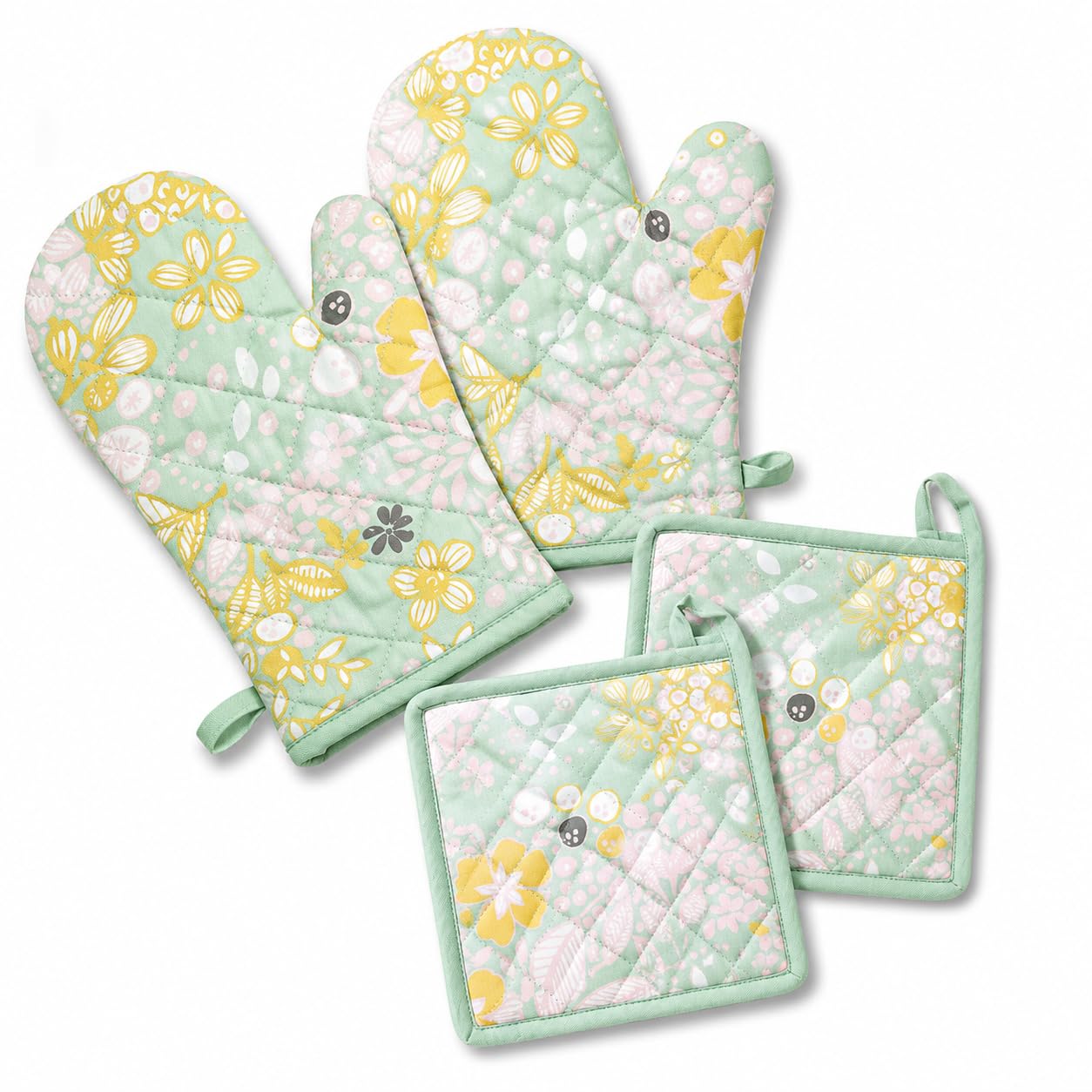 Cotton Oven Gloves Pair with 2 Piece Heat-Resistant Pot Holder Pad | 100% Cotton Padded, Quilted Design For Non-Slip Grip, Hanging Loo For Easy To Store Heat Resistant Oven Mitt Set-image-16