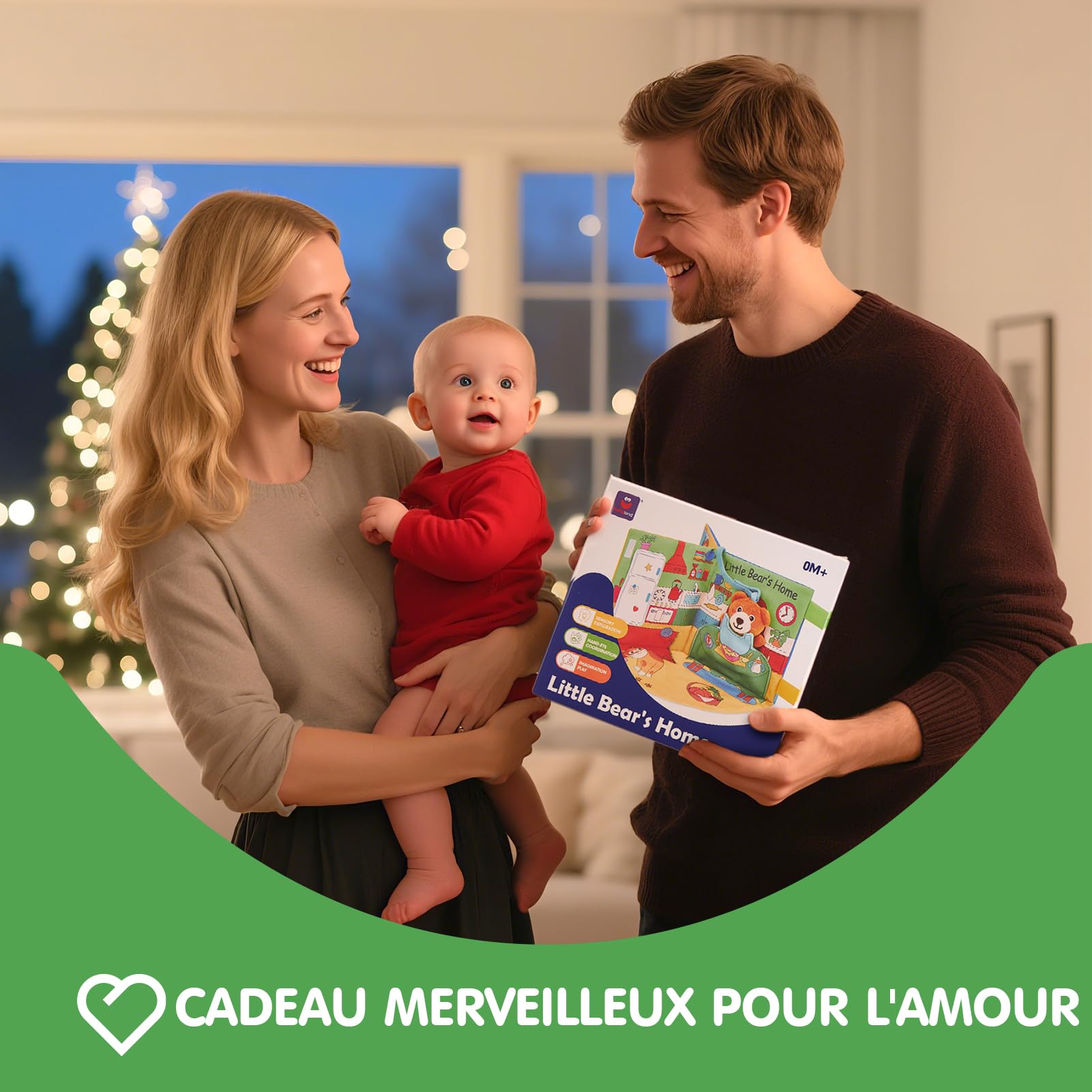 hahaland Livre Tissu Bebe Eveil 1 an - Livres activite sensoriel tactiles Bebes, Jouets Tissu Temps sur Ventre de 6 9 12 18 Mois, Livre interactif bébés 6-12 Mois, Cadeau garçon Fille Enfant 1 an