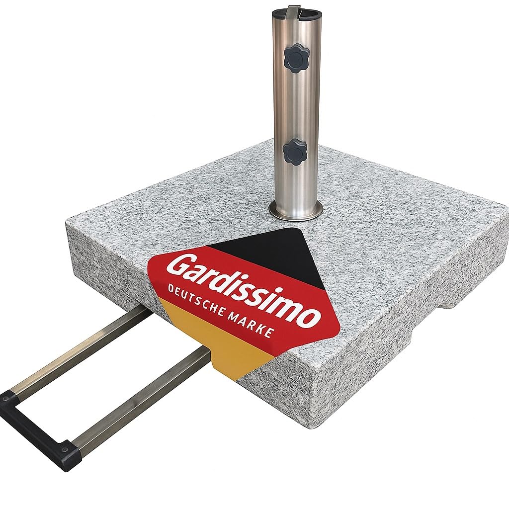 Gardissimo Trolley Granitsockel Robusto 70 kg mit Rollen | Für Sonnenschirme bis 5,4 cm Rohrdurchmesser, Mit Auszieh-Griff