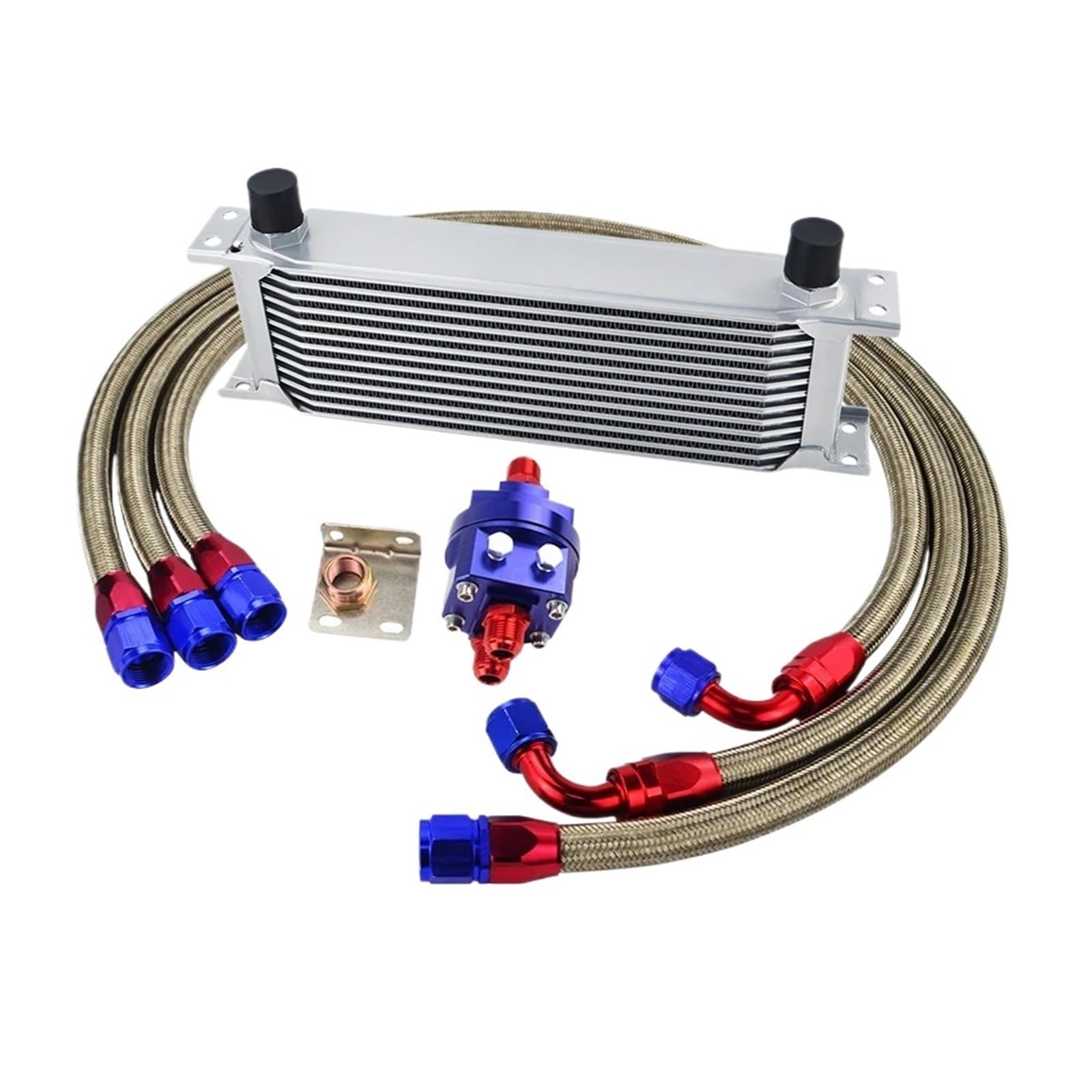refrigeración del motor Kit de enfriador aceite Universal 13 filas y adaptador ajuste macho reubicación filtro, M20x1.5 con manguera trenzada acero(Silver 13 row)