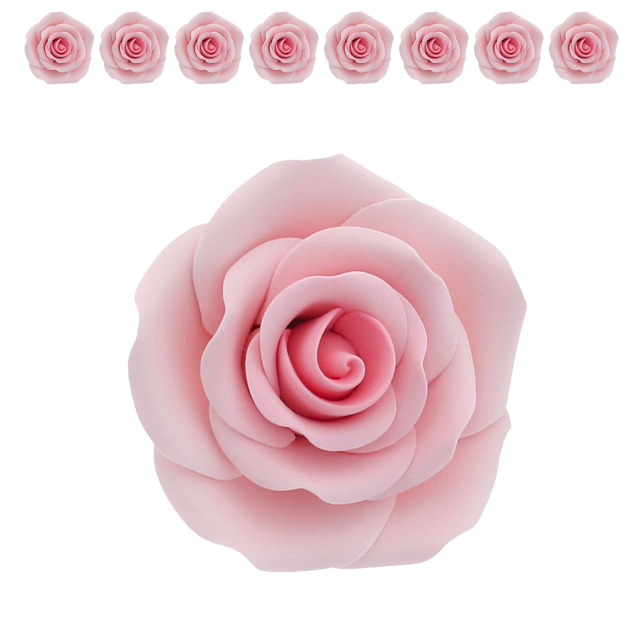 Global Sugar Art Shrub Rose Pink Sugar Cake Flowers, Large Wired, 8 Count by Chef Alan Tetreault