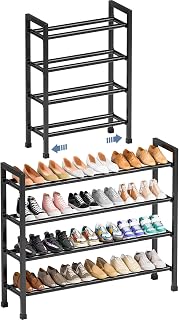 Mavivegue Expandable Shoe Rack, 4-Tier 19"-43.3" Adjustable Shoe Rack for Closet,Hall Entryway,Front Door,Garage, Sturdy Steel Space-Saving Rack, Black​