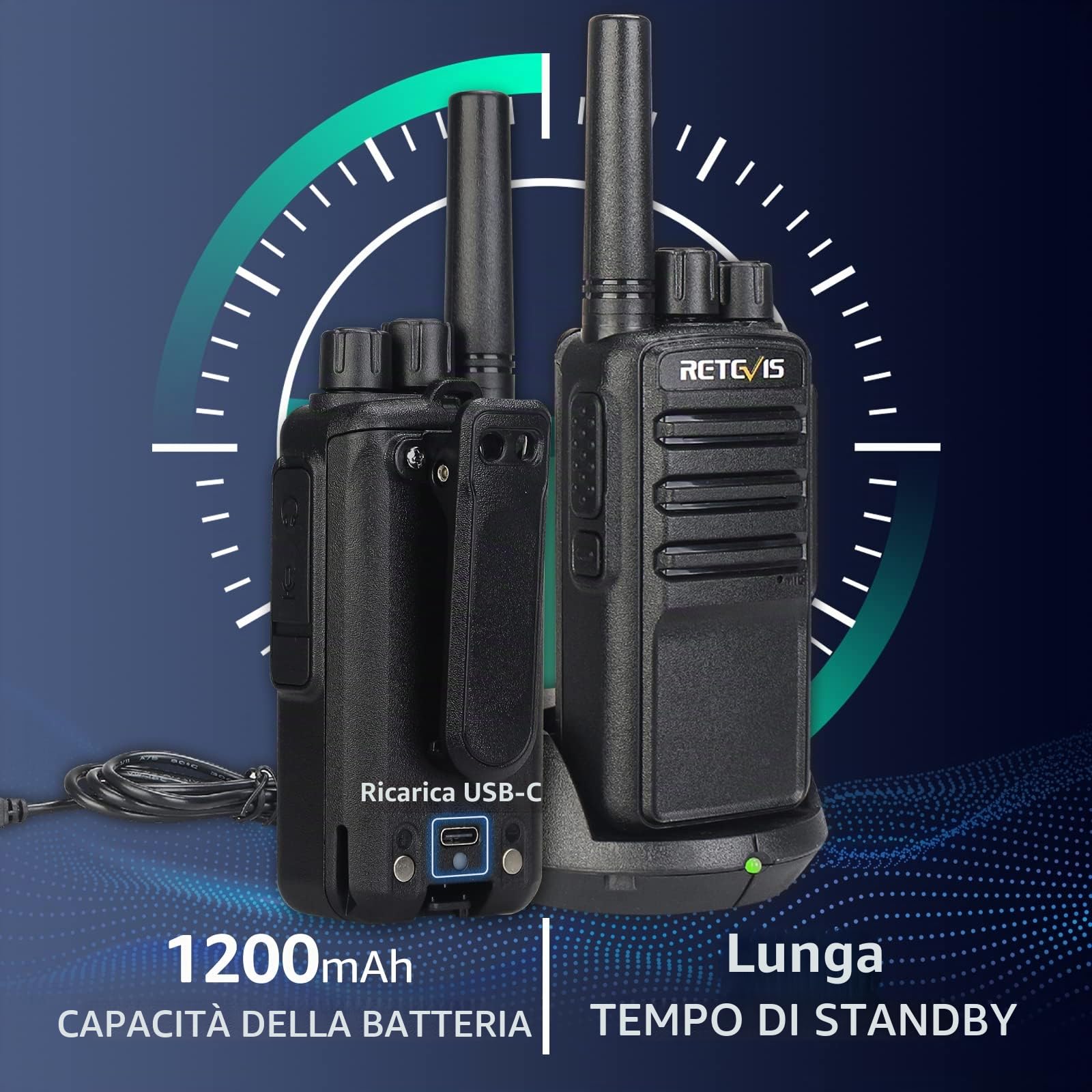 Retevis NR610 Walkie Talkie, AI Cancellazione del Rumore, VOX Walkie Talkie con Auricolari, PMR446, 1200mAh Ricetrasmittenti Professionali Ricaricabili USB-C per Ristorante (4 Pezzi, Nero)