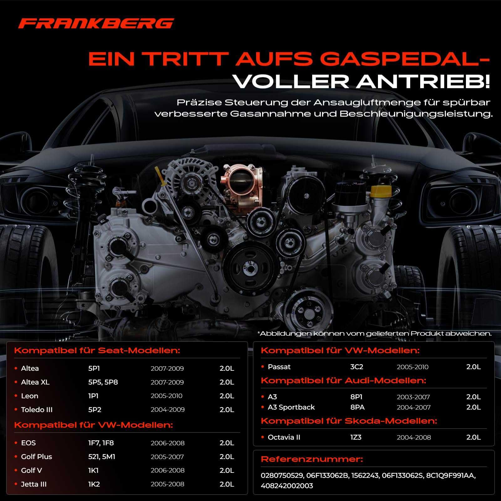 Frankberg Drosselklappenstutzen Benzin Kompatibel mit A3 8P1 8PA 2.0L 2003-2008 Leon 1P1 2.0L 2005-2010 Toledo III 5P2 2.0L 2004-2009 Oc.tavia II 1Z3 1Z5 Replace# 06F133062S