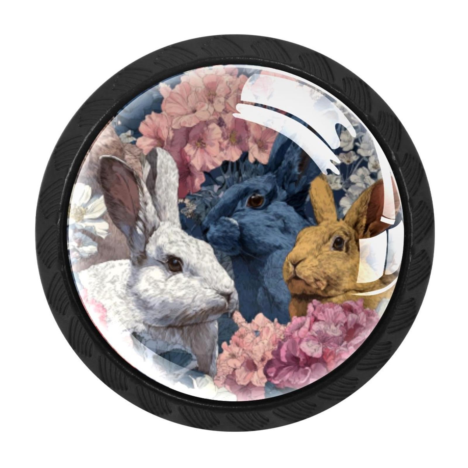 CHENZZZZ Easter Rabbits Floral (9) Drawer Knobs Pull Handle Crystal Glass Circle Shape Cabinet Drawer Pulls Cupboard Knobs with Screws for Kitchen Cupboard Dresser Wardrobe etc