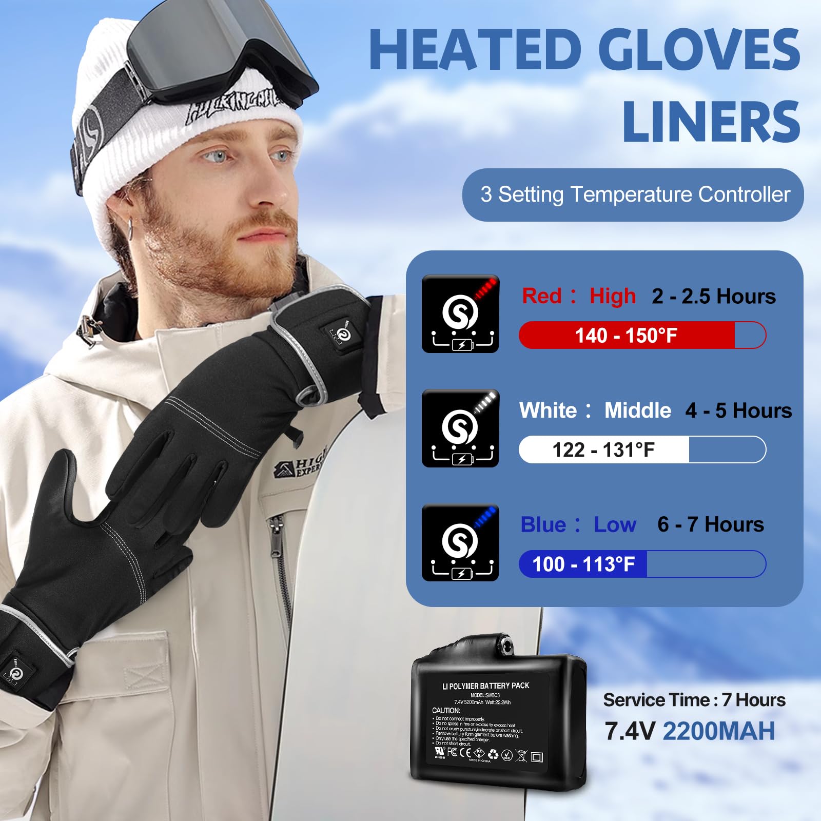 Guantes térmicos para hombres y mujeres, guantes delgados recargables, calentador de manos con pantalla de energía restante para escribir, conducir, ciclismo, senderismo, correr, caza