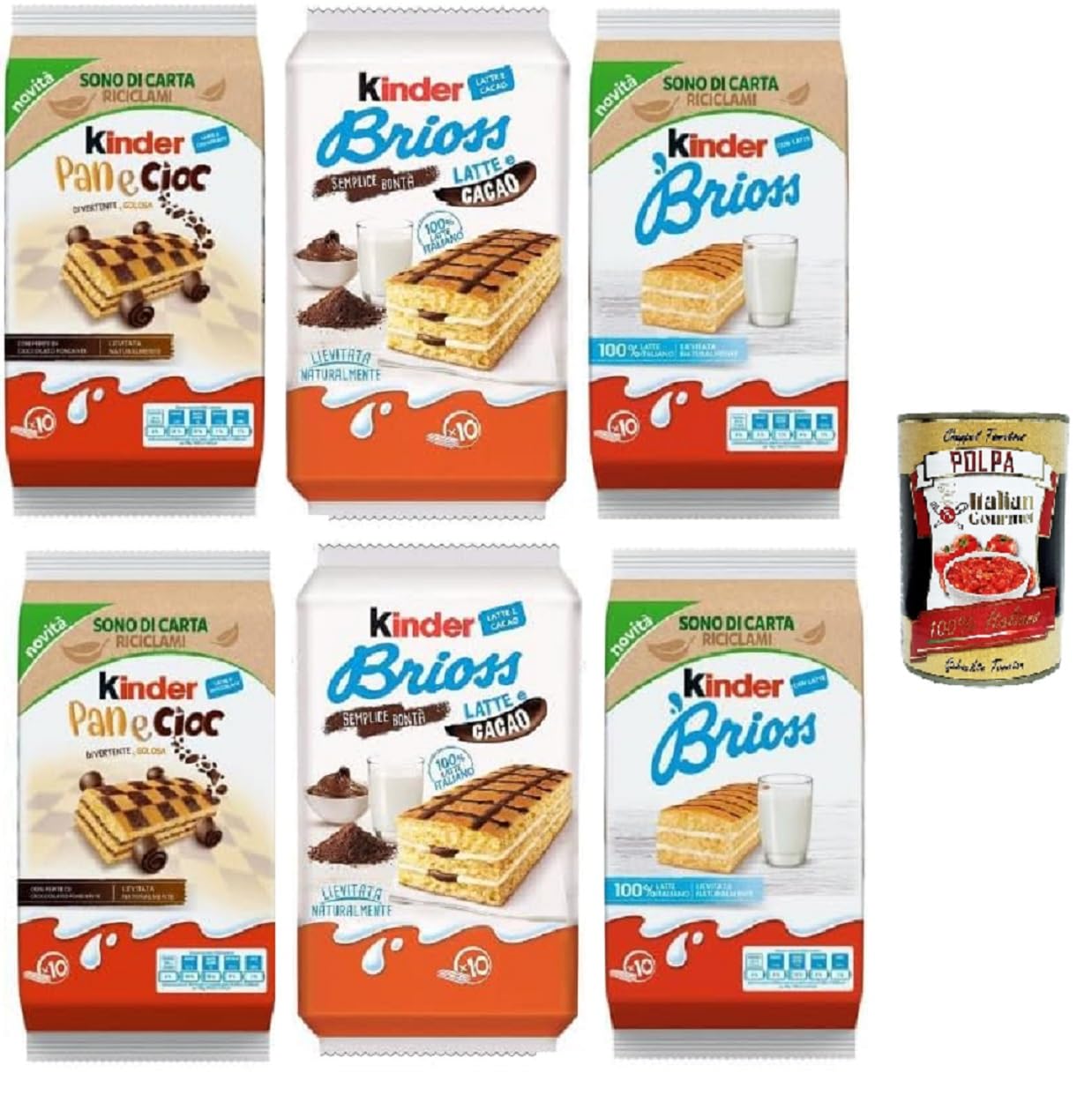Kinder Brioss & Pan e Cioc Mix – 6er Pack weiche Brioche-Snackkuchen mit Milch Latte & Cacao Frühstück Schule Büro italienische Qualität + Italian Gourmet polpa