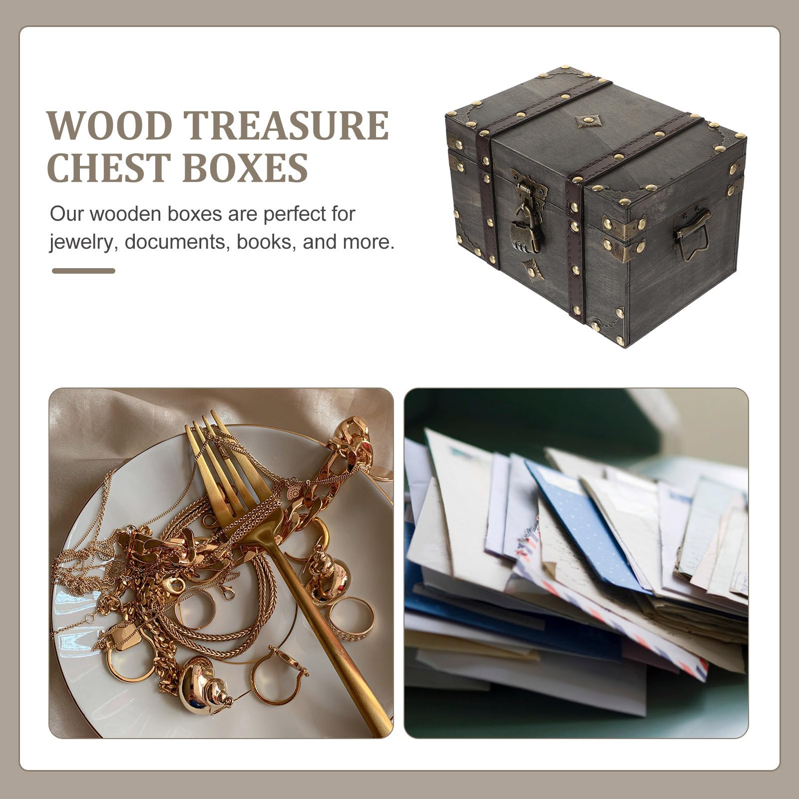 Beaupretty Holztruhe mit Schloss und Großem Fassungsvermögen Dekorative Piratenschatzkiste und Metall Multifunktionale Aufbewahrungsbox für Schmuck und Bücher