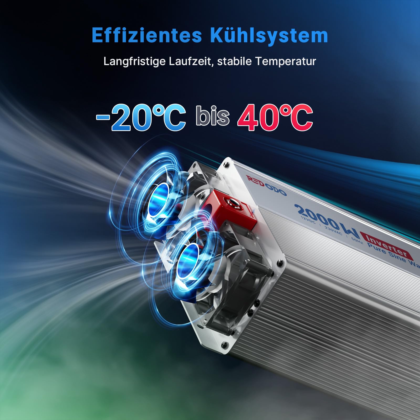 Redodo Reiner Sinus-Wechselrichter 2000W 2V DC zu 230V AC Konverter für Womo, Camping, Solarstrom-Wechselrichter mit 2*AC Ausgängen, Überwachungsbildschirm mit Echtzeit-Statusanzeige