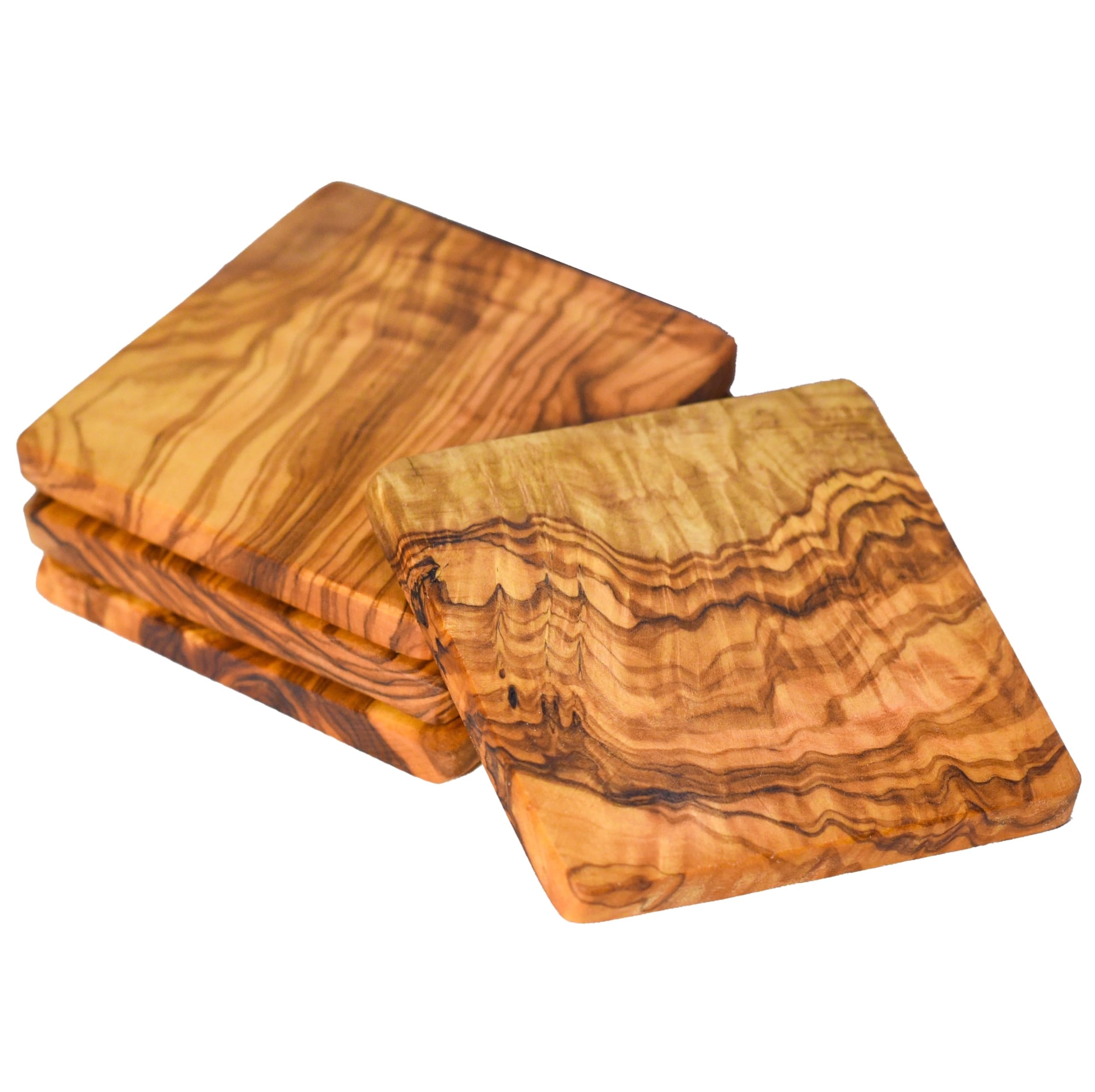 Cleminson Olive Wood 9 cm Square Coasters – Set of 6 or Set of 4 | Rustic Wooden Beautiful Mats for Living or Dining Room (9 x 9 cm, 4, count)