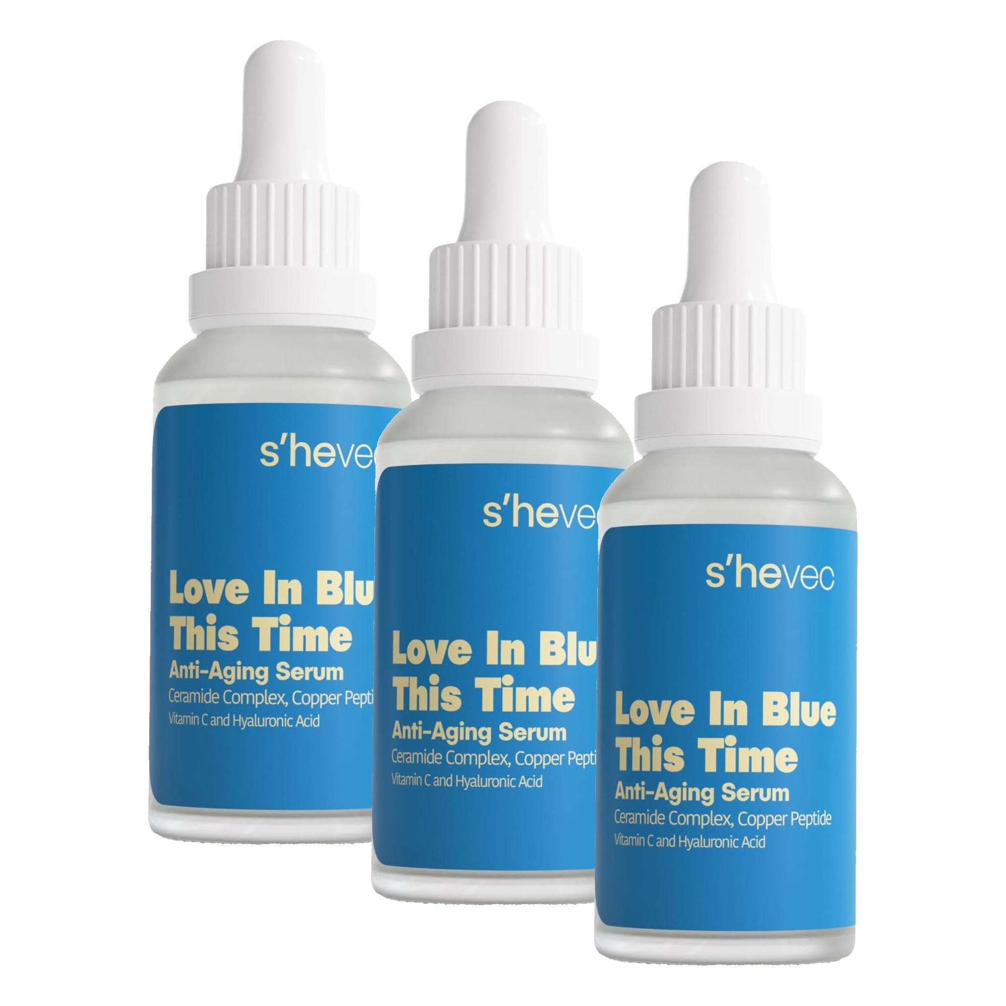 She Vec LOVE IN BLUE THIS TIME – Nemlendirici, Onarıcı, Kırışıklık Önleyici Buffet Copper + Ceramide Serum (3 paketi)