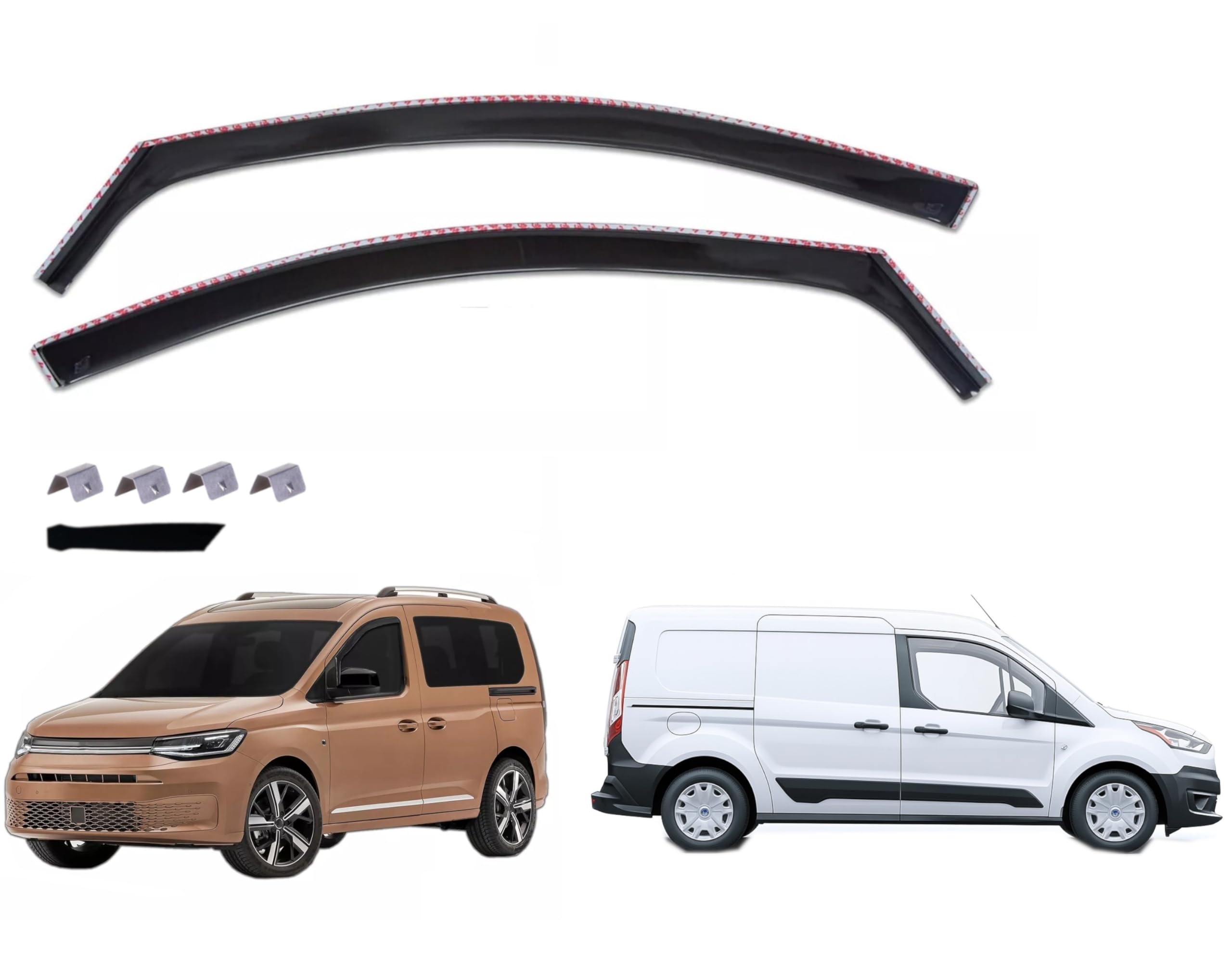 Kit 2 Deflettori Aria Nero Fumé Antivento per Finestrini Laterali Anteriori Compatibile con VW Caddy (5-Gen) 2020-2025 Ford Transit Connect (2-Gen) 2022-2025
