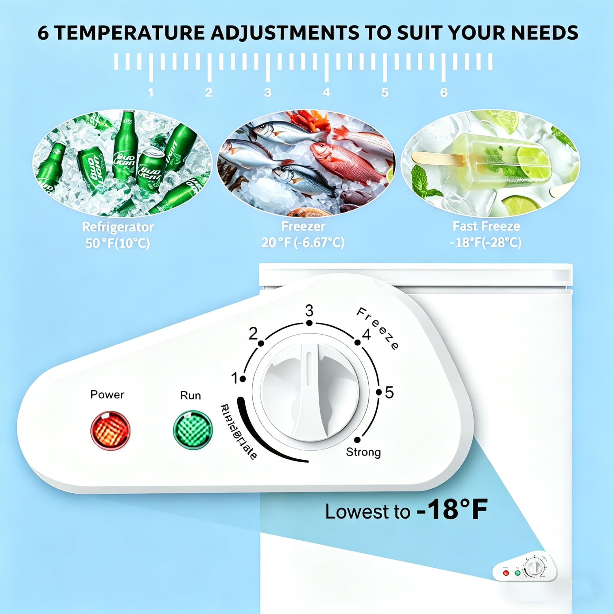Compact Deep Freezer, 3.6 Cu Ft Chest Freezer With 6 Adjustable Thermostat, Top Open Door Freezer With Removable Basket, Energy Saving Freezer For Home, Apartment, Office, White on Fridge.com - View 4
