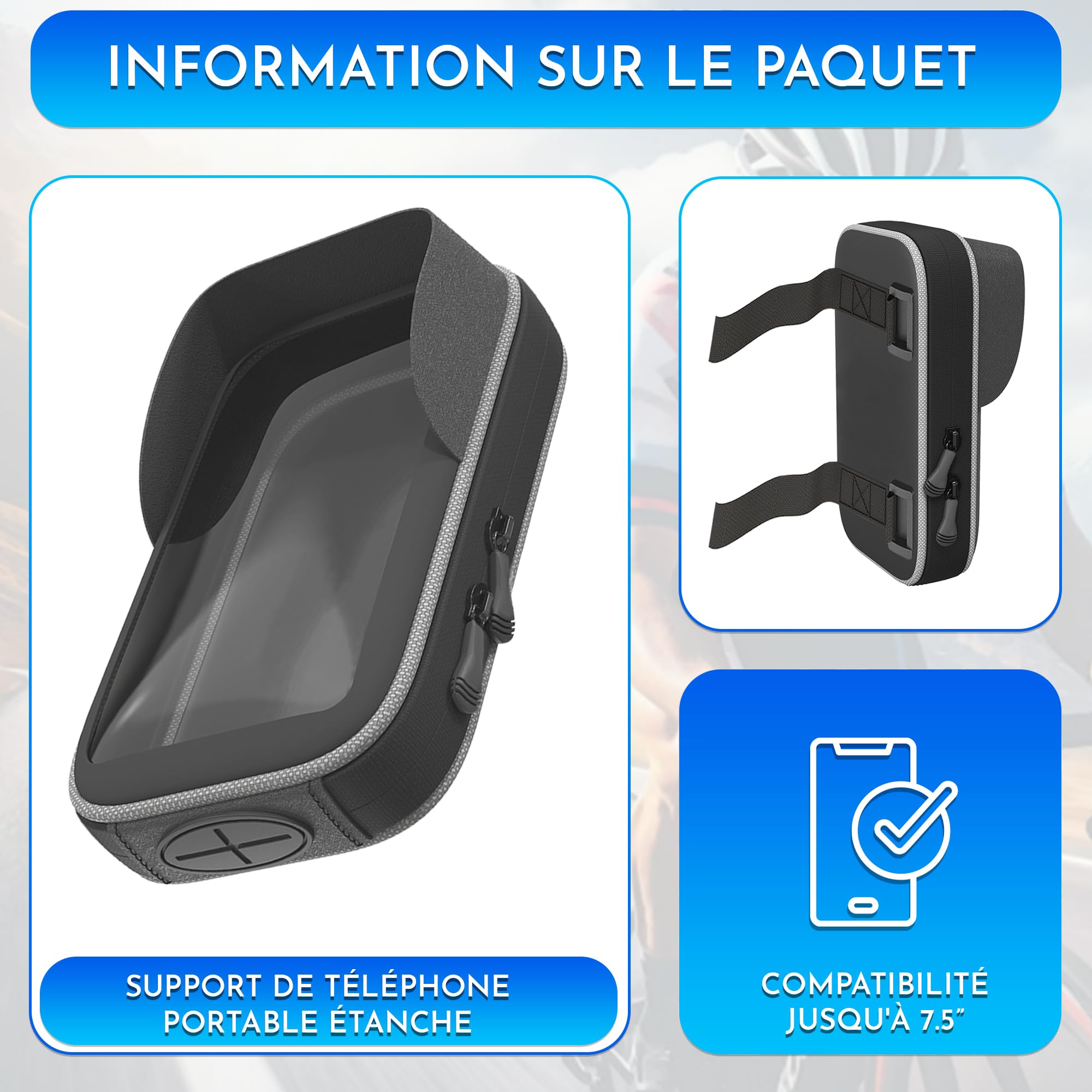 Sacoche Cadre Velo Coque Etanche pour Telephones Portables jusqu'a 7,5" Installation Facile et acces Rapide