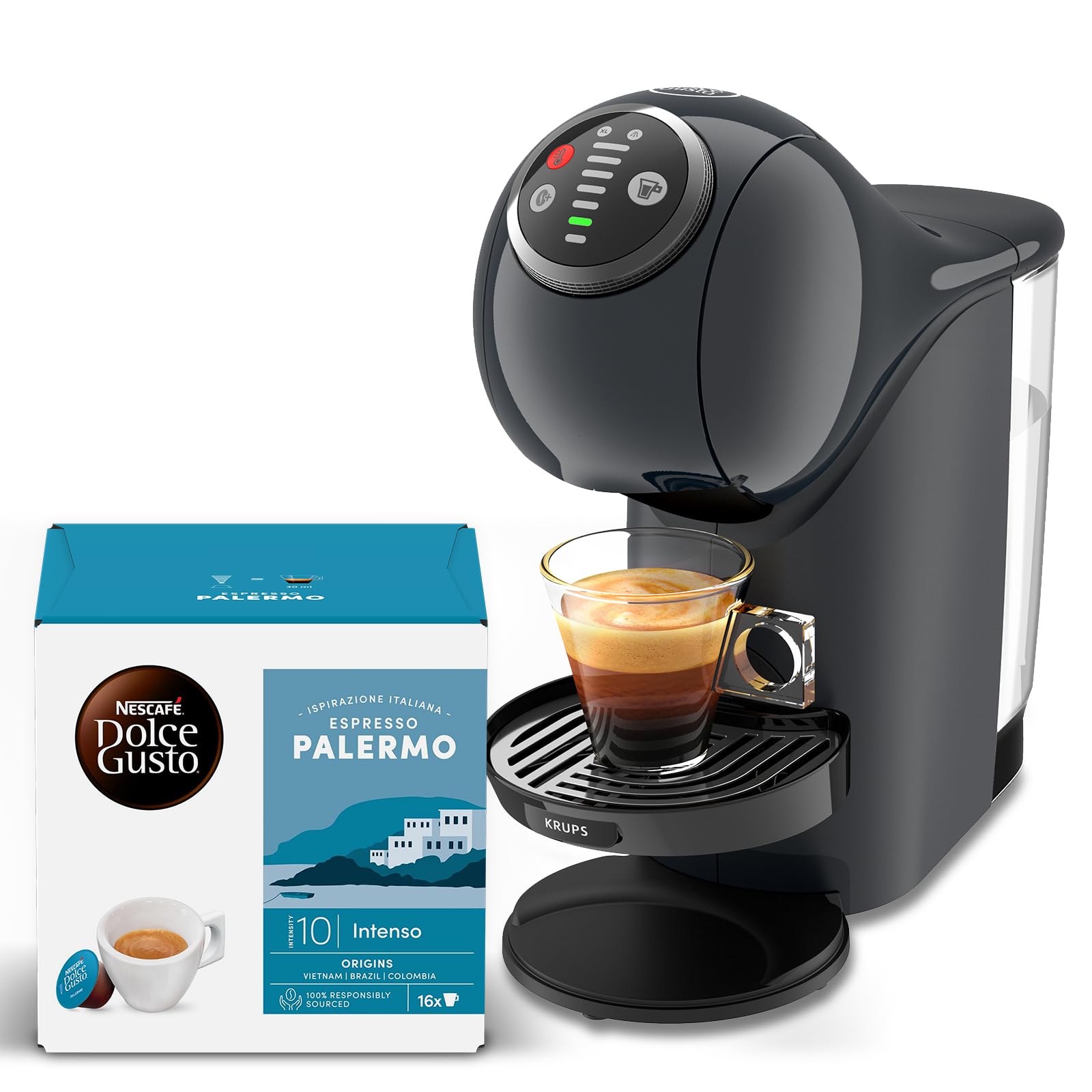 NESCAFÉ DOLCE GUSTO De'longhi Genio S Plus, Macchina per Caffè Espresso e Altre Bevande in Capsula, Automatica, Rossa + Espresso Palermo Caffé 96 Capsule