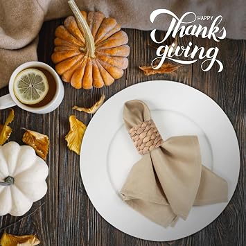 Napkin Rings Set of 6, Thanksgiving Napkin Rings Table Decor Handmade by Natural Water Hyacinth, Fall Farmhouse Napkin Rings for Thanksgiving, Christmas, Wedding Table Decoration