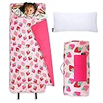 Wildkin Kids Original Nap Mat - Cozy Kids Sleep Mat with Pillow, Ideal for School & Travel - Strawberry Patch