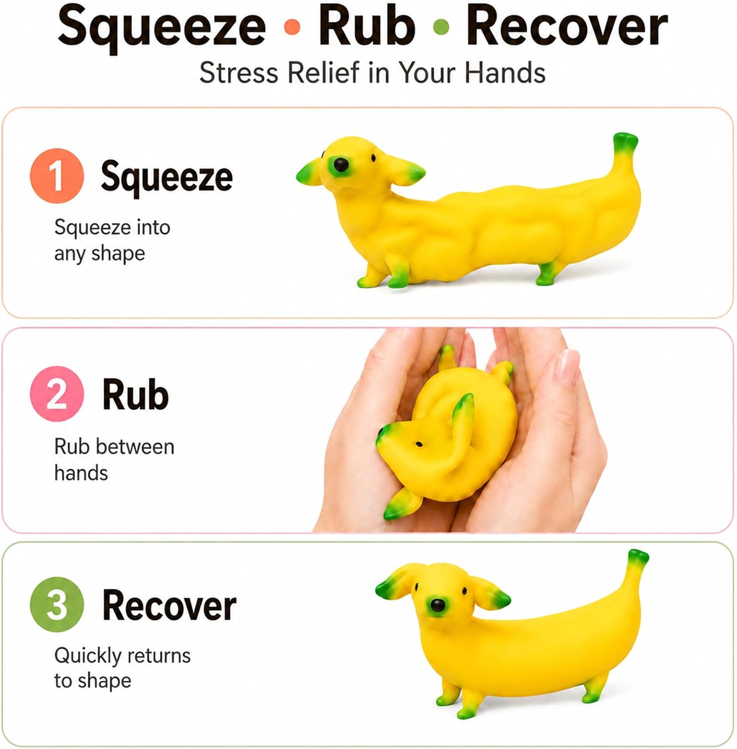 Banana Dog Squishy Toy,Moldable Sand Filled Sensory Fidget for Stress Play | 6X Stretchable,Non Sticky Squeeze Toy,2-Player Interactive,Portable Desk Fidget Toy for Daily Relaxation & Gifts