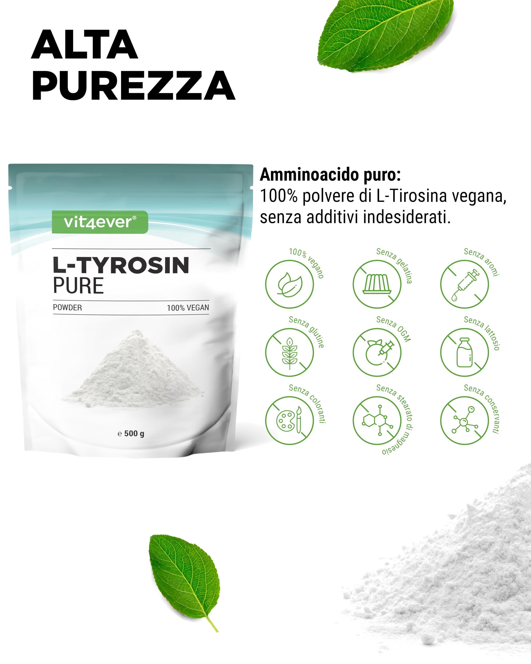 L-Tirosina 500 g Polvere Amminoacido Puro Vegan 333 Porzioni
