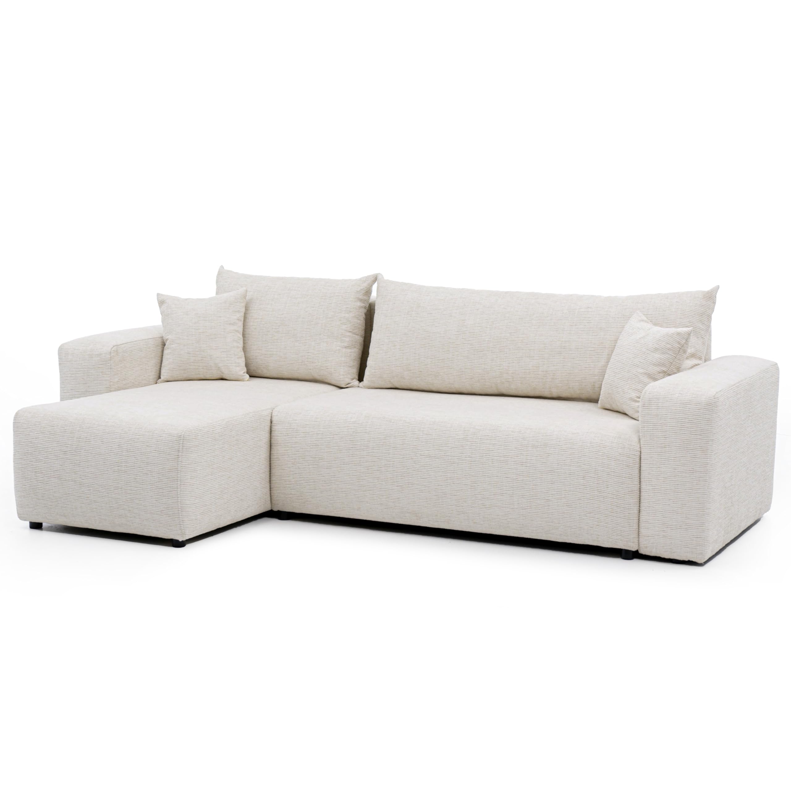 Ecksofa mit Schlaffunktion und Bettkasten 248 x 145 cm Beige | 248 x 145 x 79 cm, Kiefernholz und MDF, Hoher Sitzkomfort, Wohnen und Schlafen, Integrierter Bettkasten