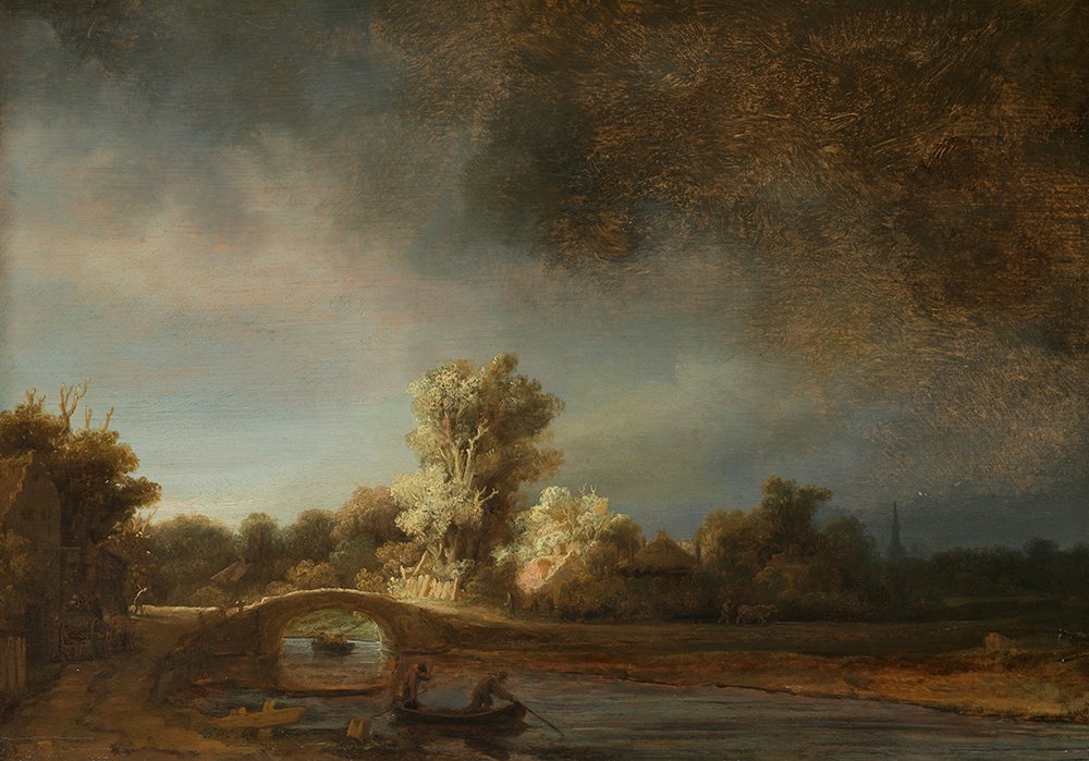 De stenen brug Rembrandt affiche d'art grand format encadrée pour salon